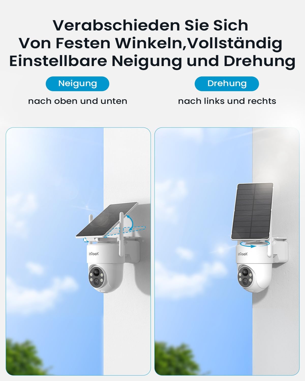 Thumbnail 1 de ieGeek 2K Solarpowered Außen-Überwachungskamera S5 mit 360° PTZ, WLAN und PIR