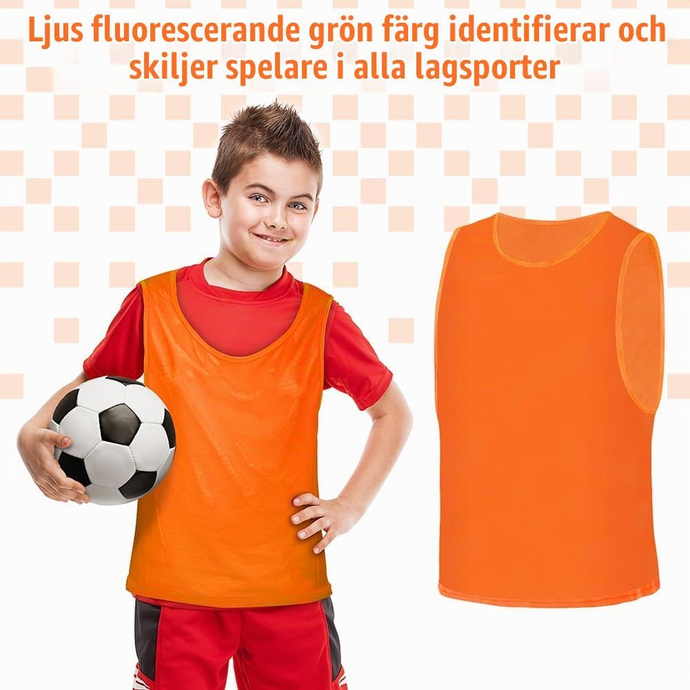 Detalle de AUYAO träningsvästar för lag, 6-pack i neongrönt mesh