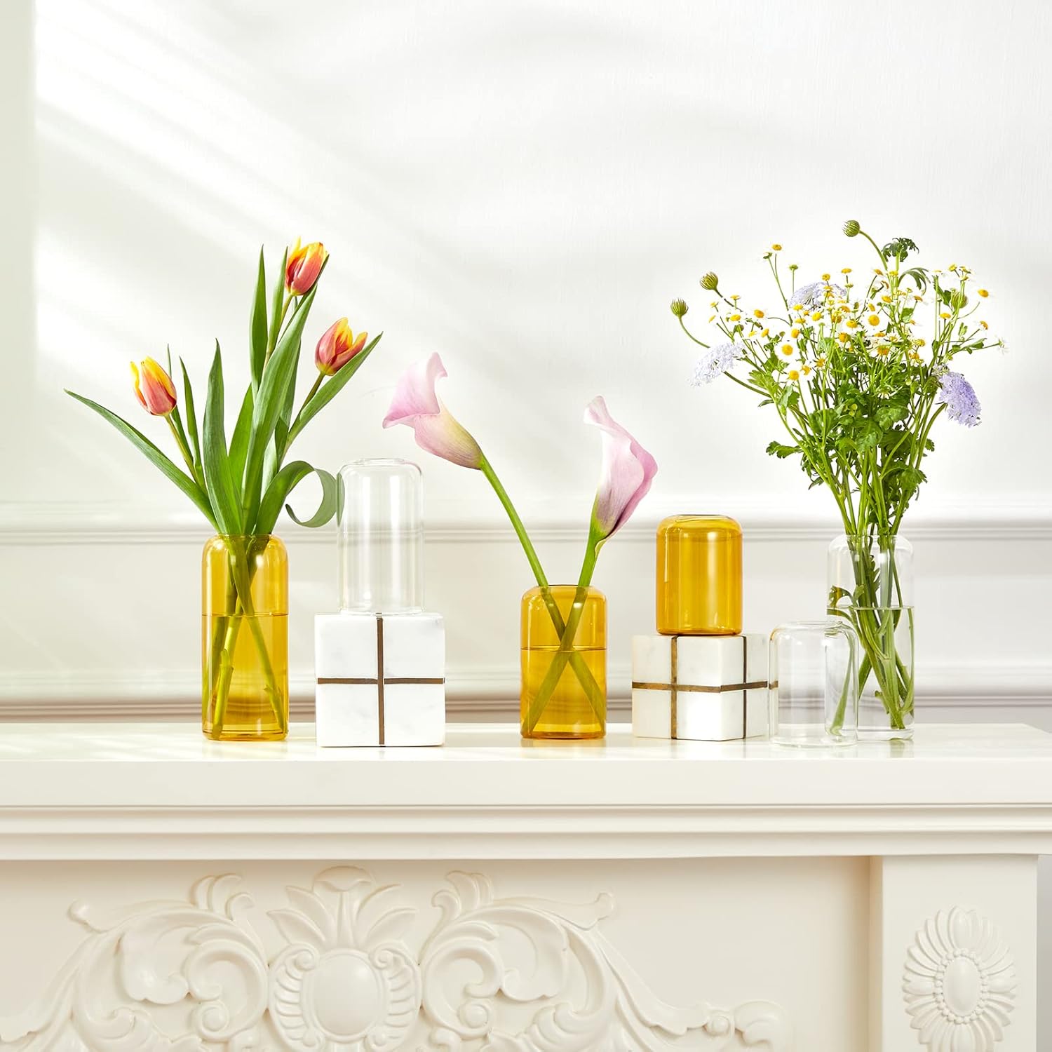 Thumbnail 5 de ZENS Glass Vase Set of 3 – Amber Bud Vases for Table Centrepieces
