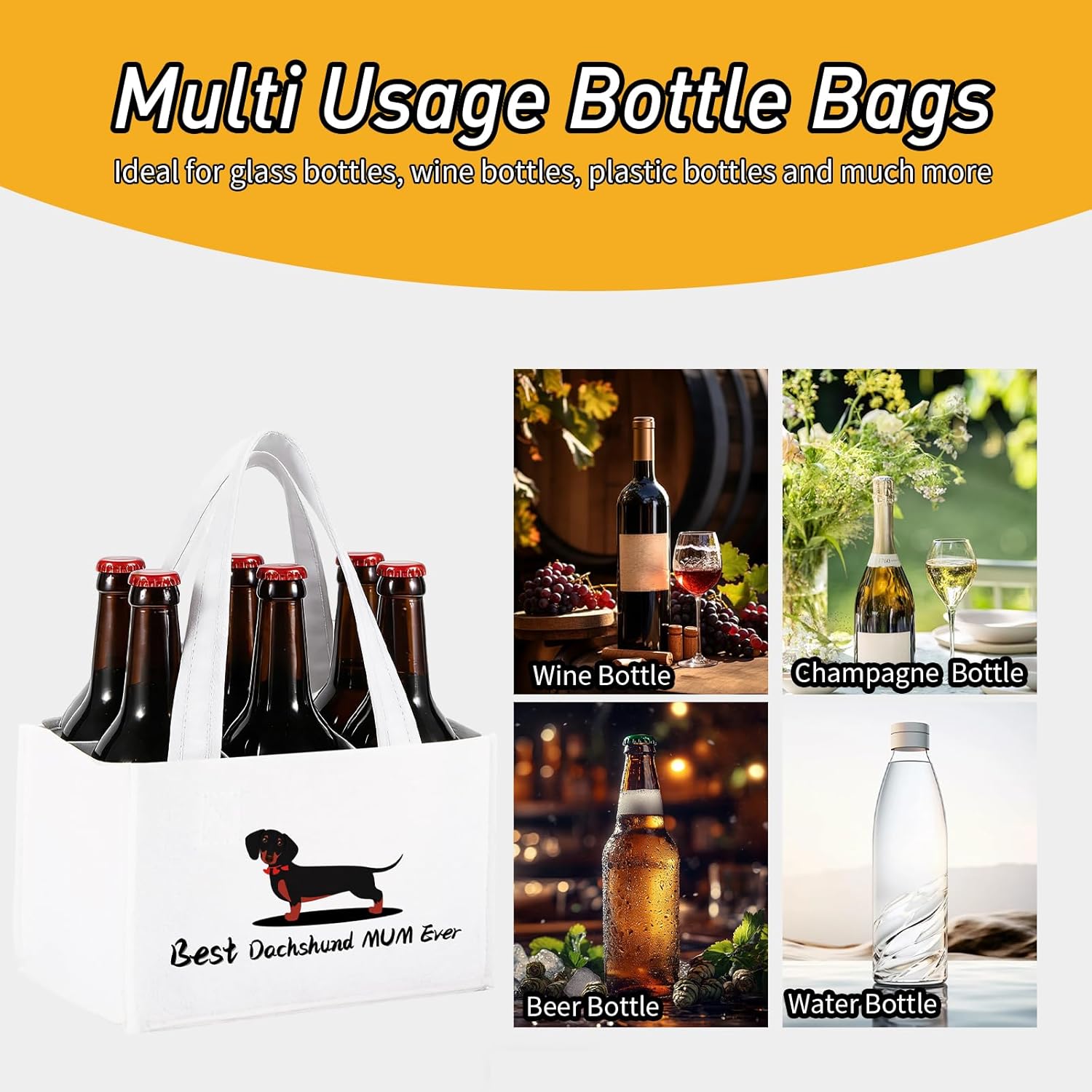 Detalle de UV STYLISH Dachshund Sausage Dog Felt 6-Pack Bottle Carrier Bag