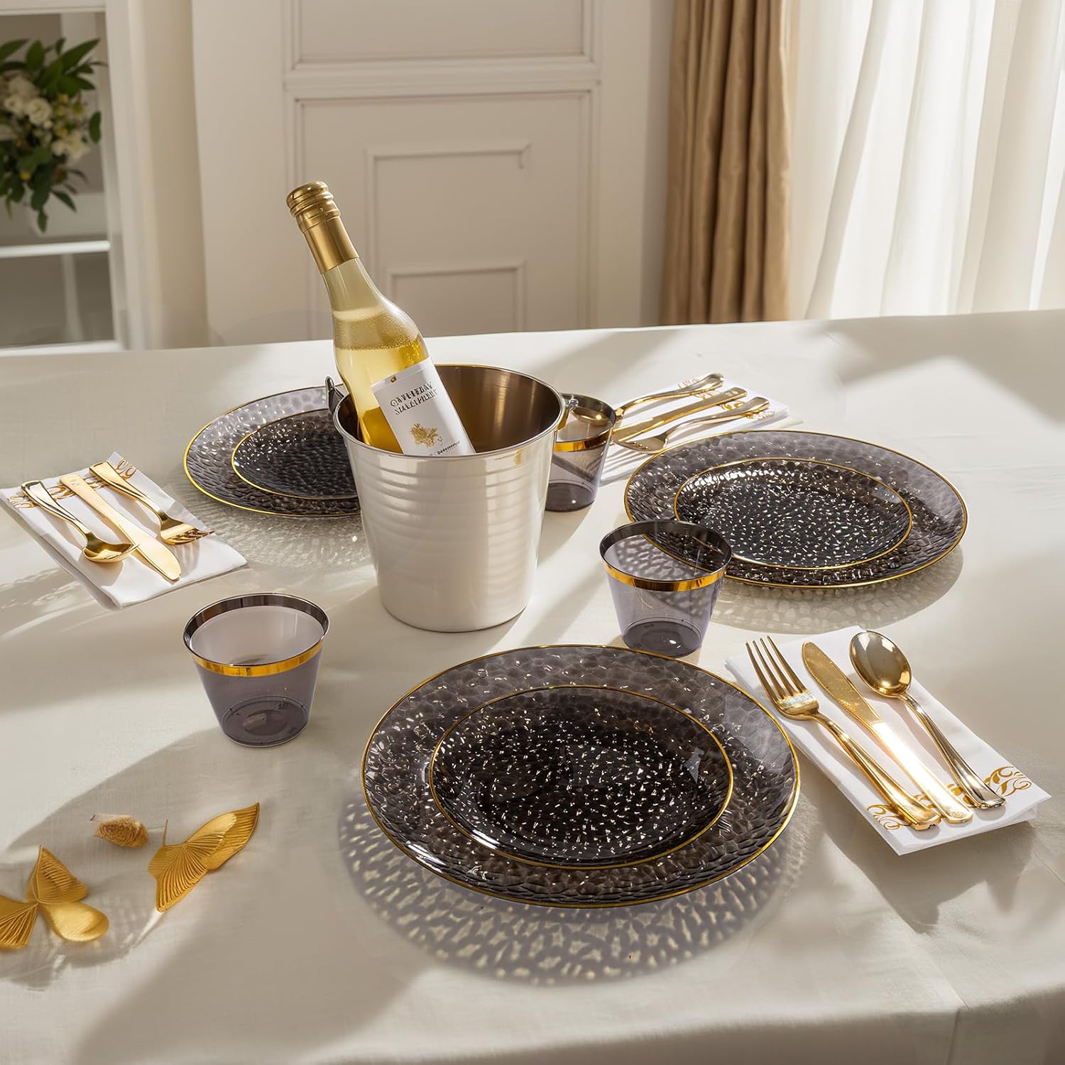 Thumbnail 3 de DaYammi 350-Piece Clear Black & Gold Plastic Dinnerware Set for Parties