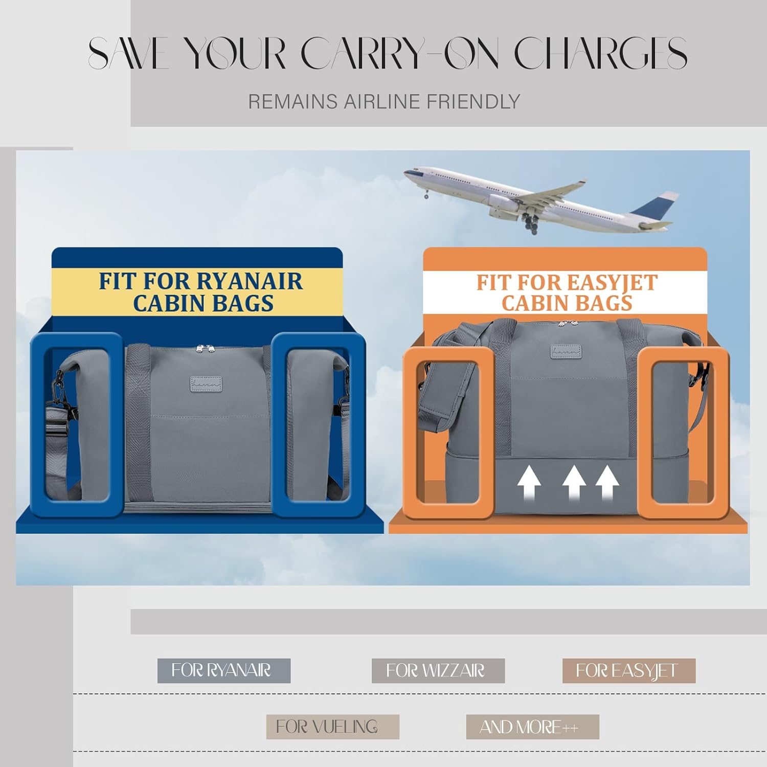 Detalle 2 de Hayayu Expandable Convertible Cabin Bag for Ryanair & Easyjet hand luggage