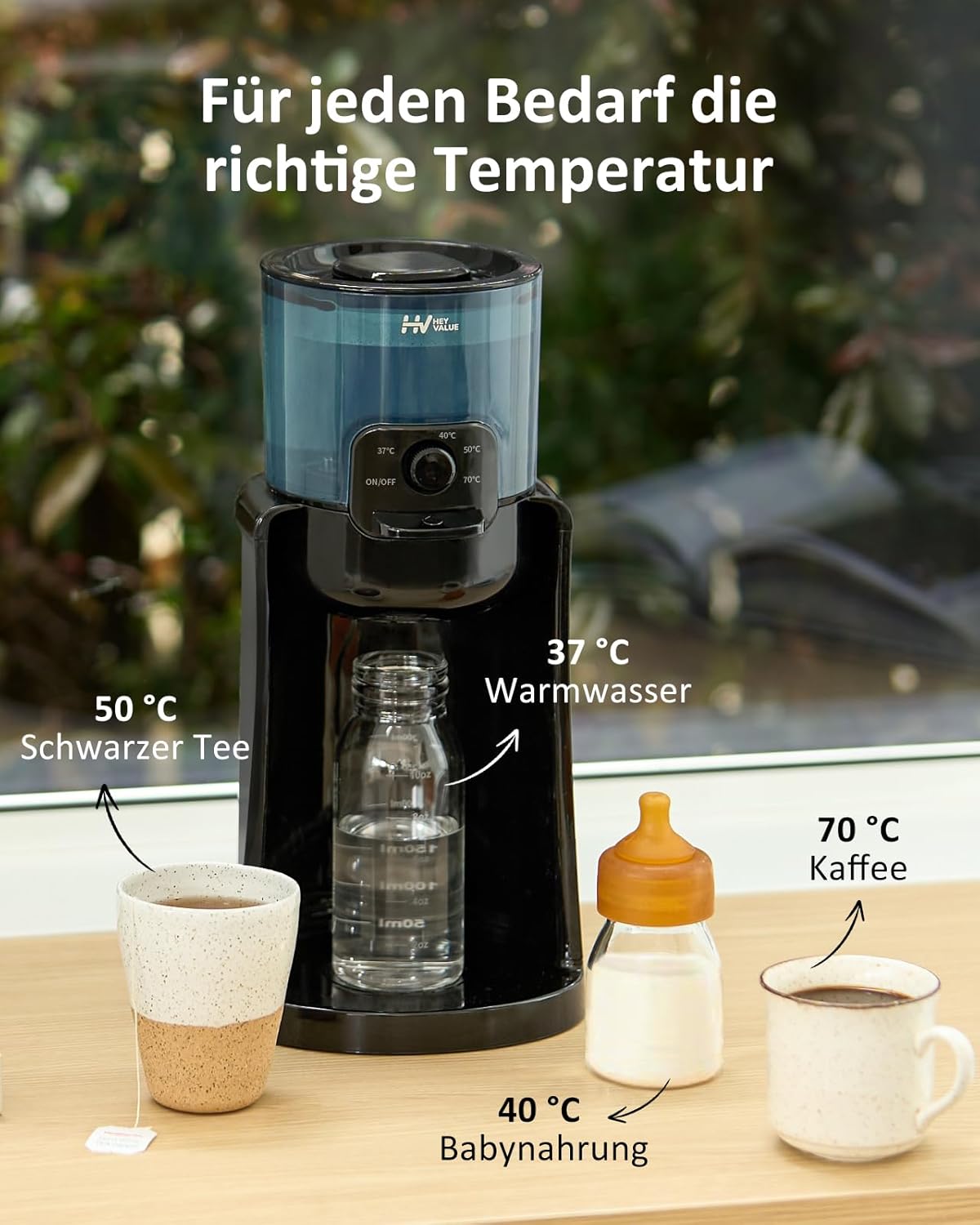 Detalle de HeyValue Baby Flaschenzubereiter und Flaschenwärmer – 4 Temperaturstufen, 72 Stunden Wärmehaltung, BPA-frei, Nachtlicht