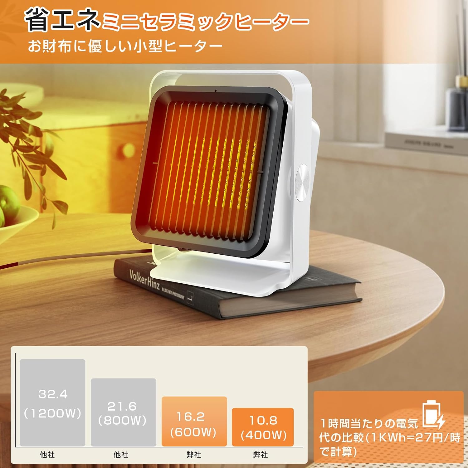 Thumbnail 1 de BAYATA H5 セラミックファンヒーター 400W・600W切替、転倒時自動オフ