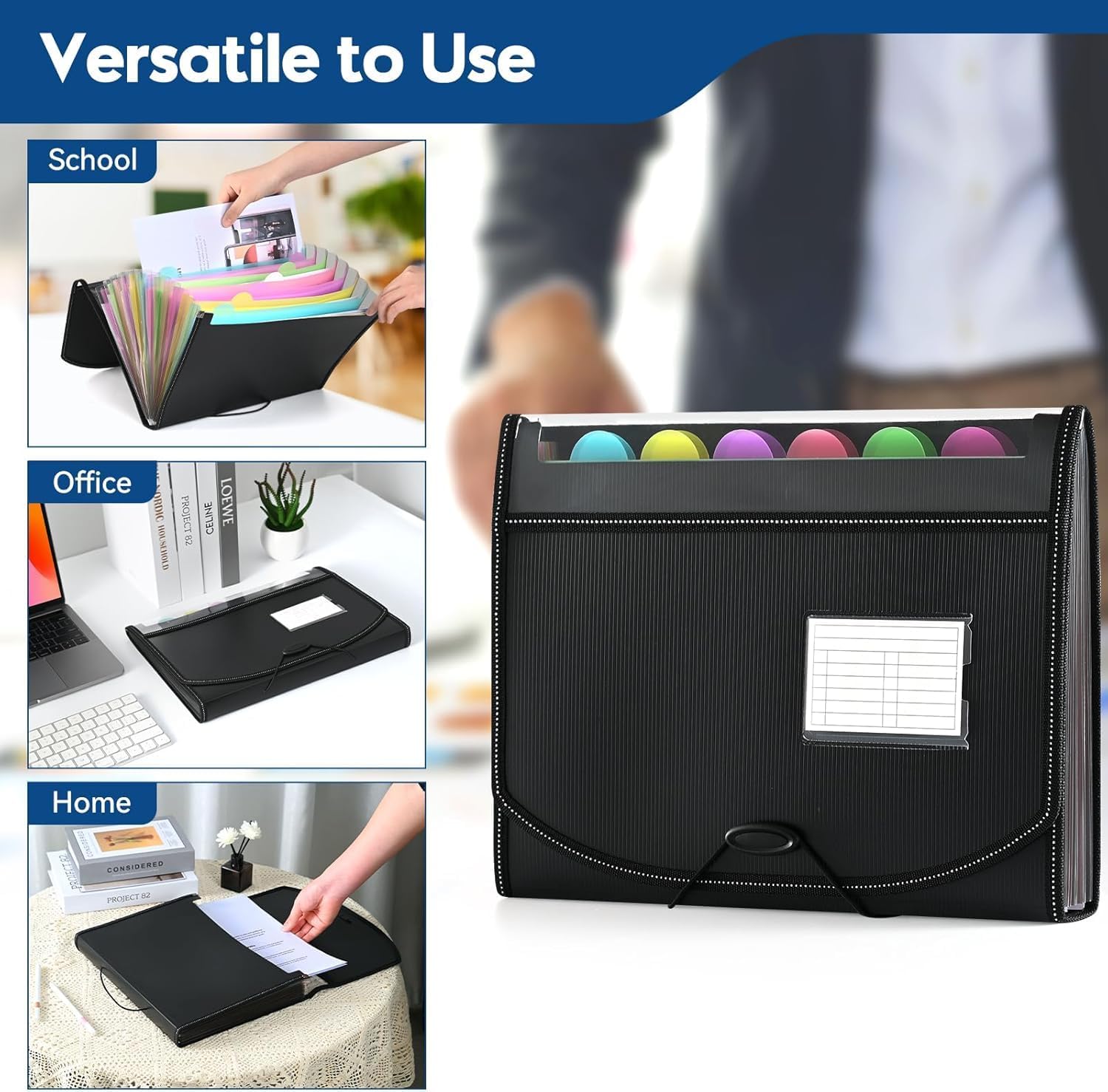 Thumbnail 6 de 13 Pockets File Organiser Accordion Expanding Folder with 12 Tabs for A4 Documents (Black)