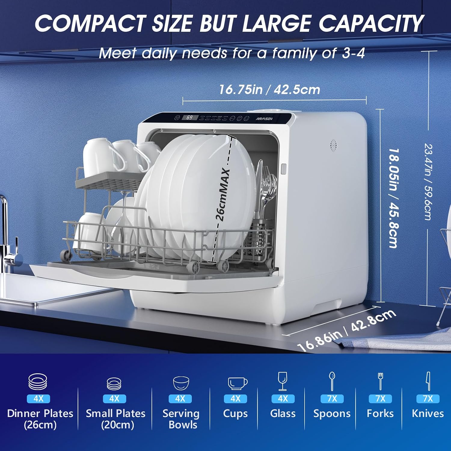 Thumbnail 1 de AIRMSEN Mini Table Top Dishwasher - Upgraded 6 Programs