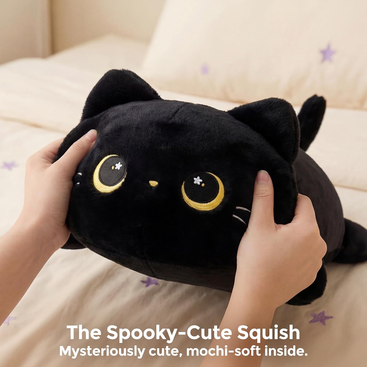 Thumbnail 4 de Mewaii Cute Black Cat Plush Pillow (Kawaii squishy stuffed cat) – Cuddle cushion for kids & girls, 13 inch