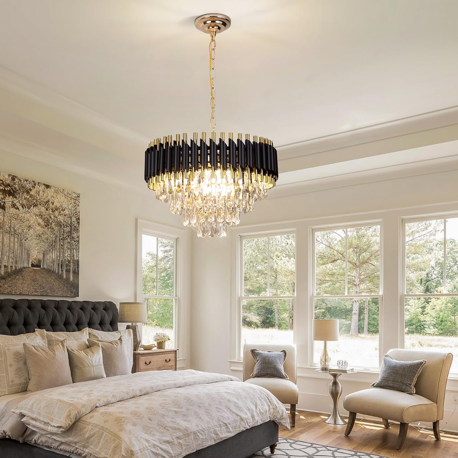 Thumbnail 4 de FRIXCHUR 20" Modern Crystal Chandelier