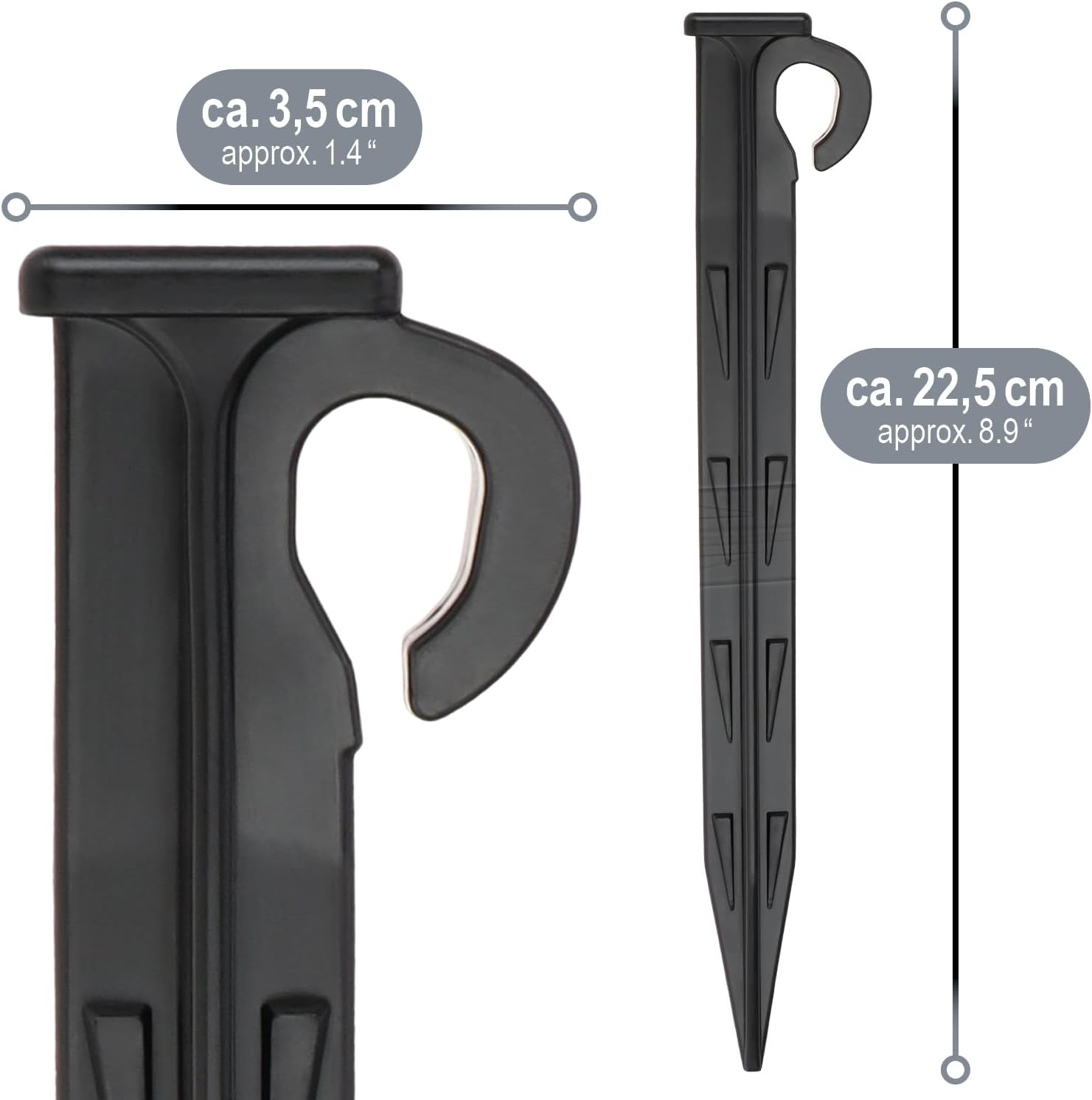 Detalle 2 de com-four 24 piquets d’ancrage pour sol extérieur en plastique UV (22 cm) avec crochet