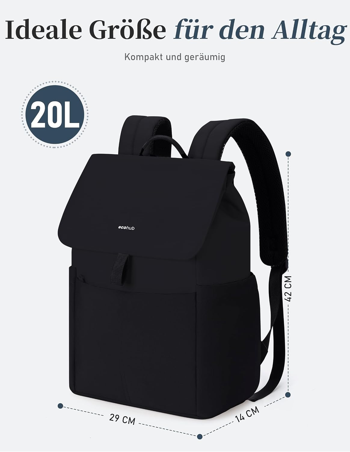 Detalle de ECOHUB Rucksack Damen 16 Zoll Laptop – City-Ansatz mit Diebstahlschutz, 8 Fächer und Trolley-Schlitz