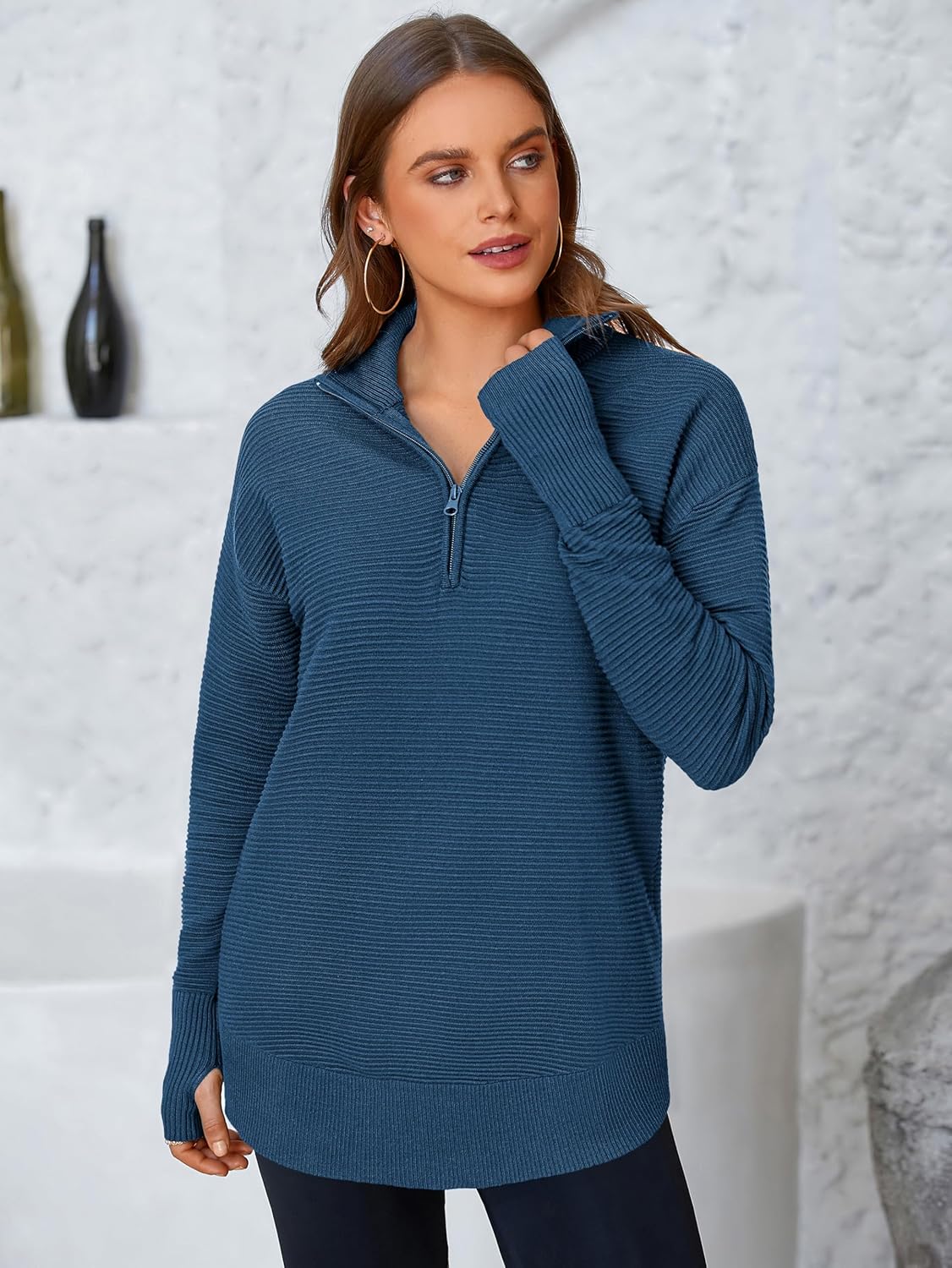 Thumbnail 1 de PRETTYGARDEN Long Sleeve Quarter Zip Pullover