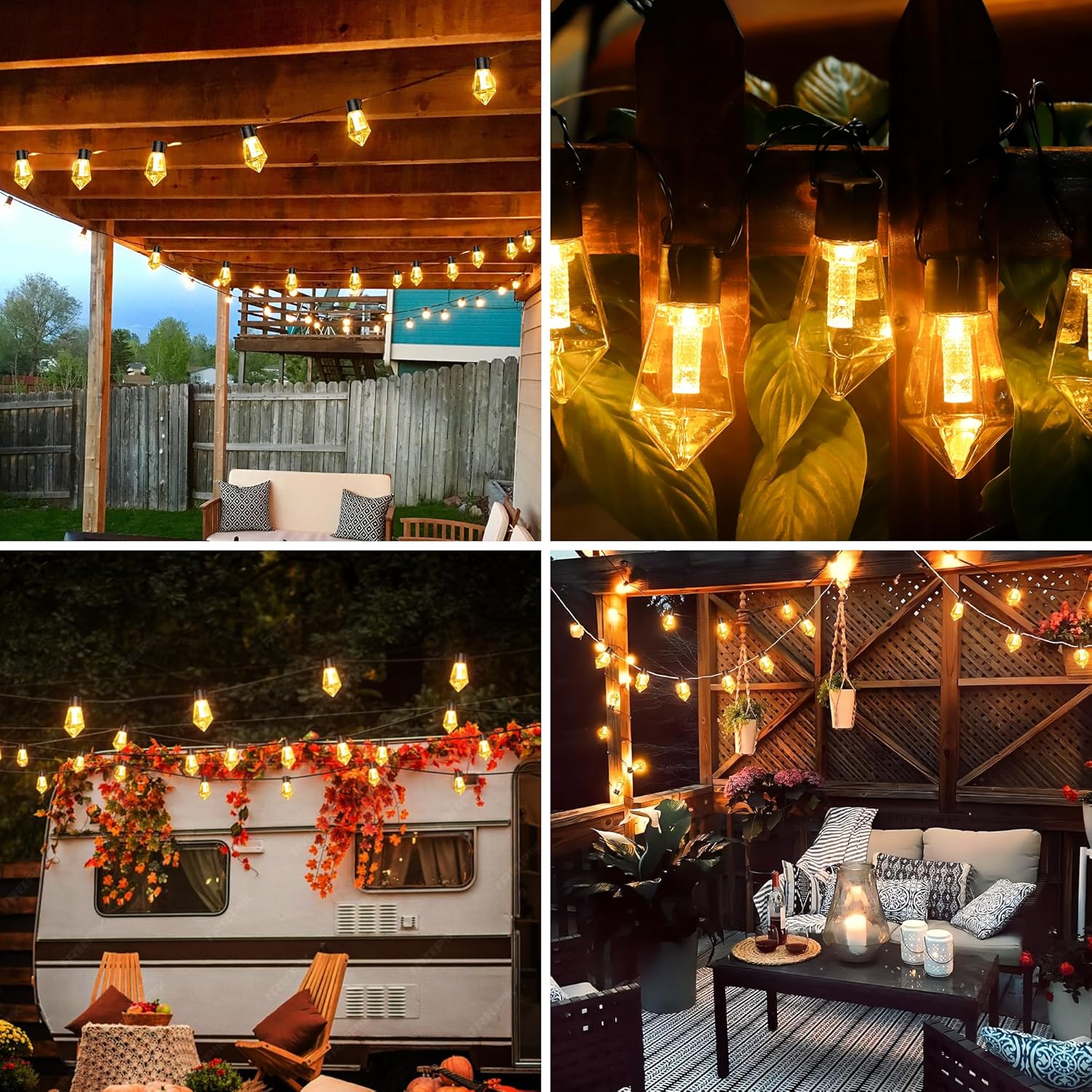 Thumbnail 4 de Aurogeek Festoon Lights Outdoor Garden Battery Powered with Timer (9m) – 8 Modes, USB-C Rechargeable, IP64 Waterproof ST64 Bulbs