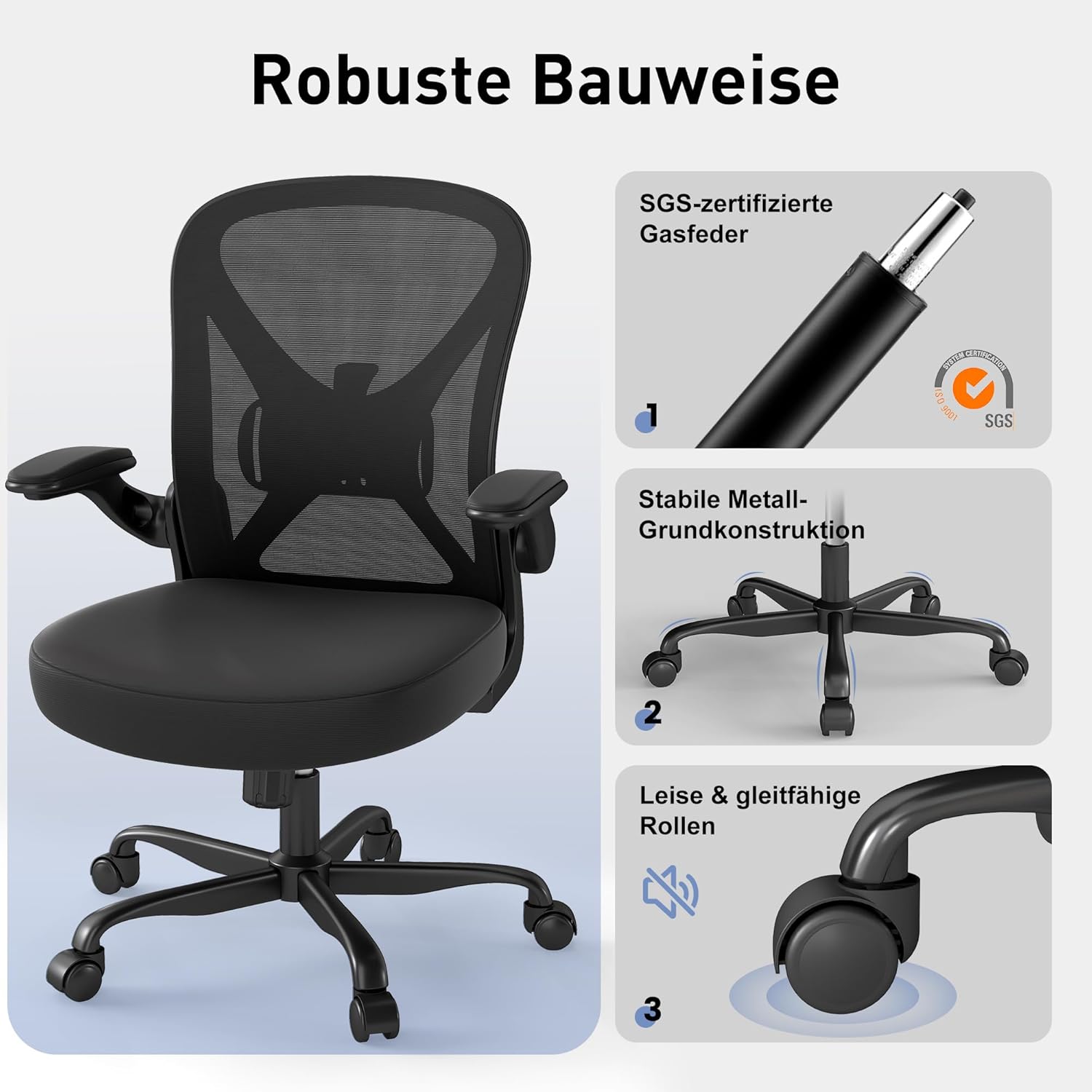 Thumbnail 5 de Keratee Sedia da ufficio ergonomica in mesh con supporto lombare regolabile e braccioli ribaltabili, seduta girevole 360° in nero