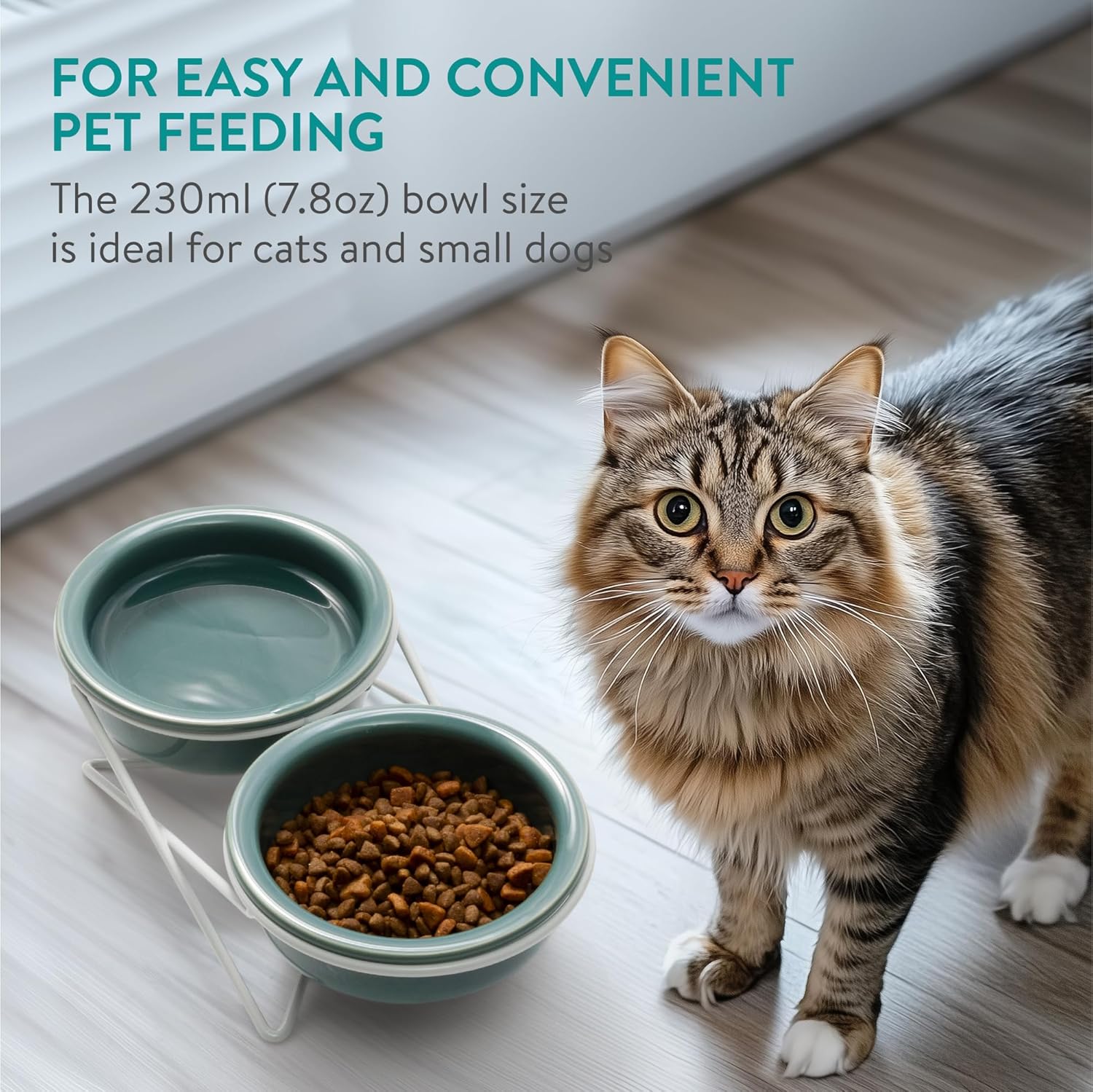 Thumbnail 4 de Navaris Raised Cat Bowls (Set of 2) – Ceramic dishes with metal stand for cats and dogs