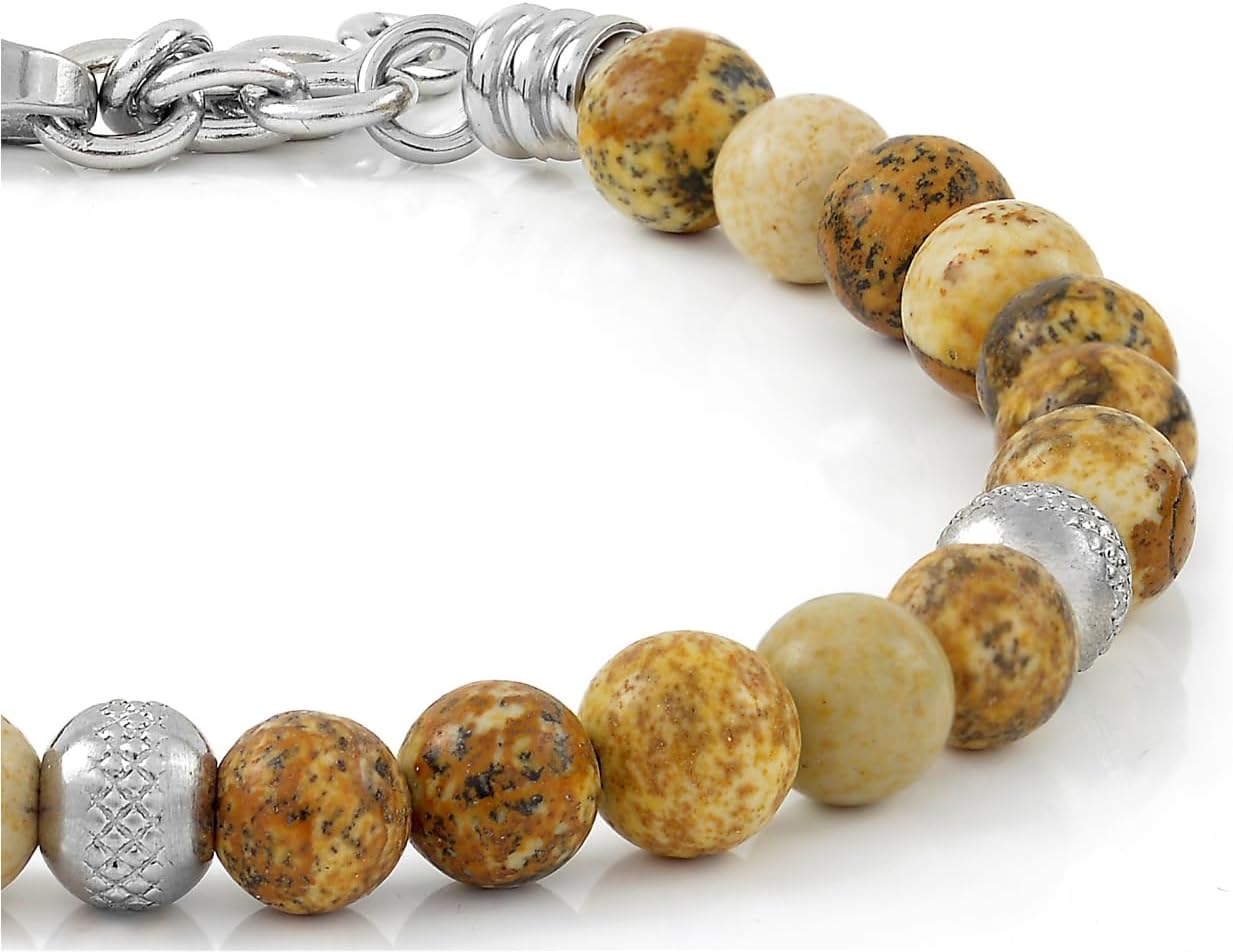 Thumbnail 1 de 10:10 Bracciale Energetico Pietre Naturali da 6 mm, Regolabile in Acciaio Inox Diamantato – Made in Italy