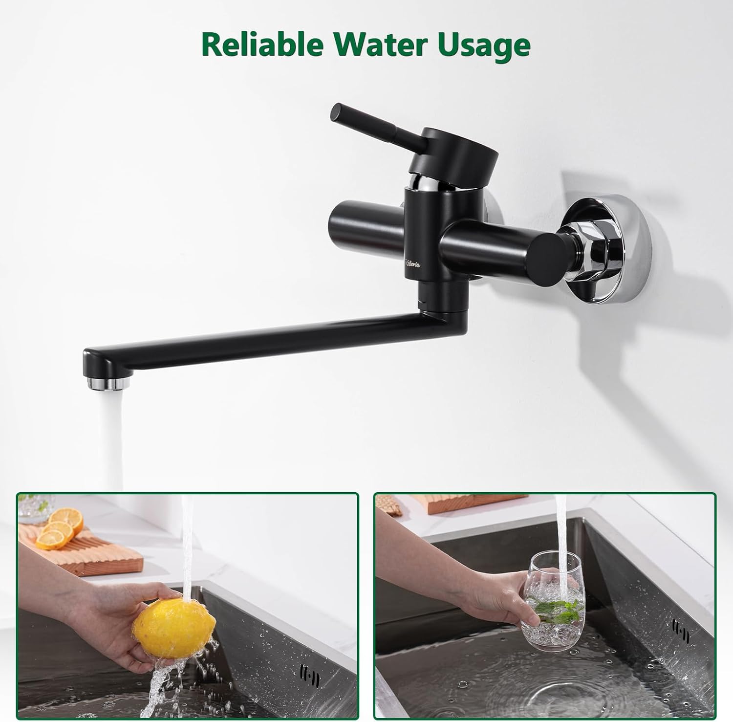 Detalle de Kelleria Rubinetto da Parete per Cucina: Miscelatore Monocomando Girevole 360° in Acciaio Inox, Nero