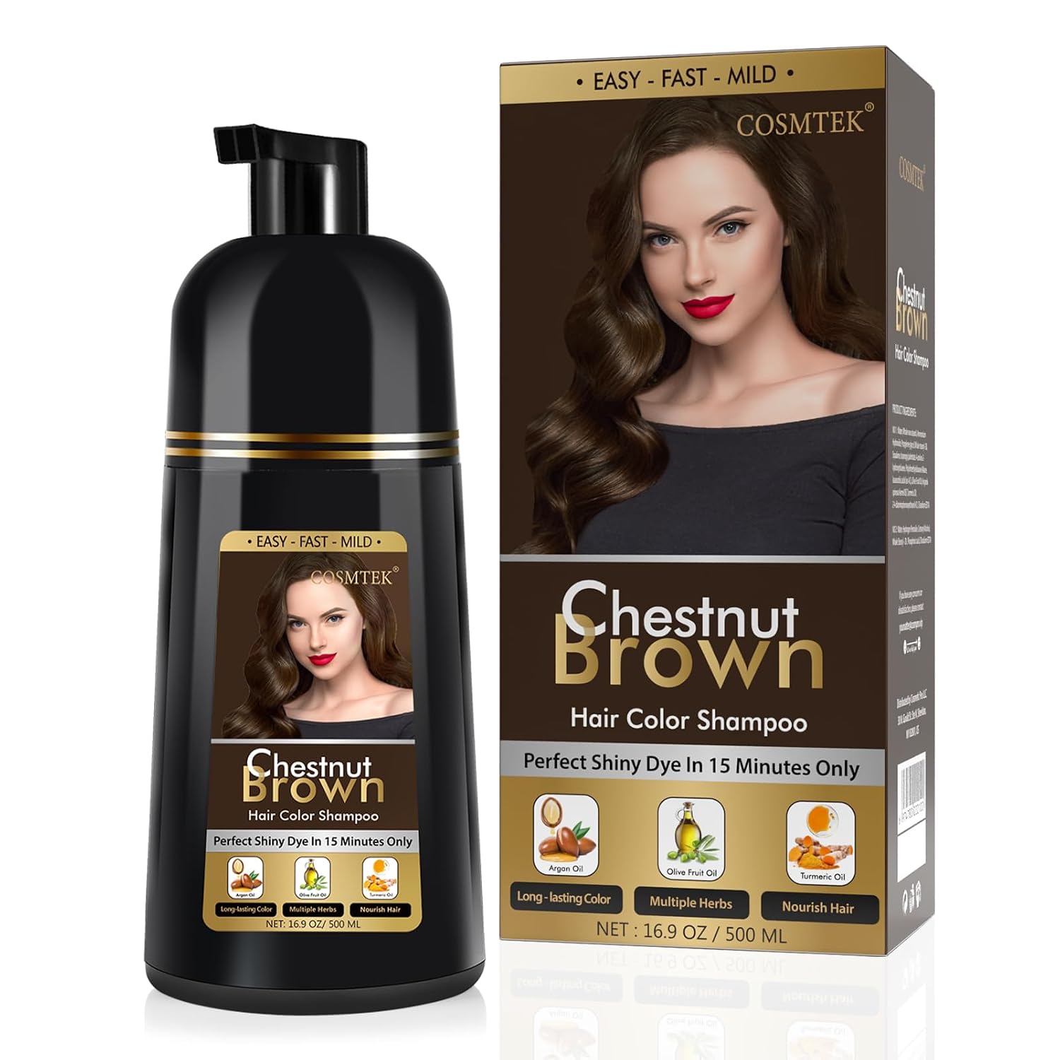 Thumbnail 6 de COSMTEK Black Dye Shampoo (Ammonia-Free) for Permanent Hair Color & Gray Coverage, Men & Women, 3-in-1, 500ml