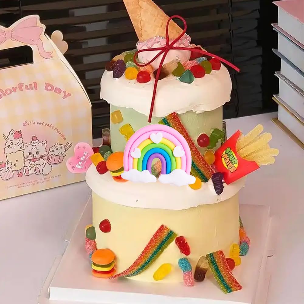 Detalle 2 de Regenbogen Tortendeko Kindergeburtstag – 2er Set Weicher Keramik Kuchen Topper