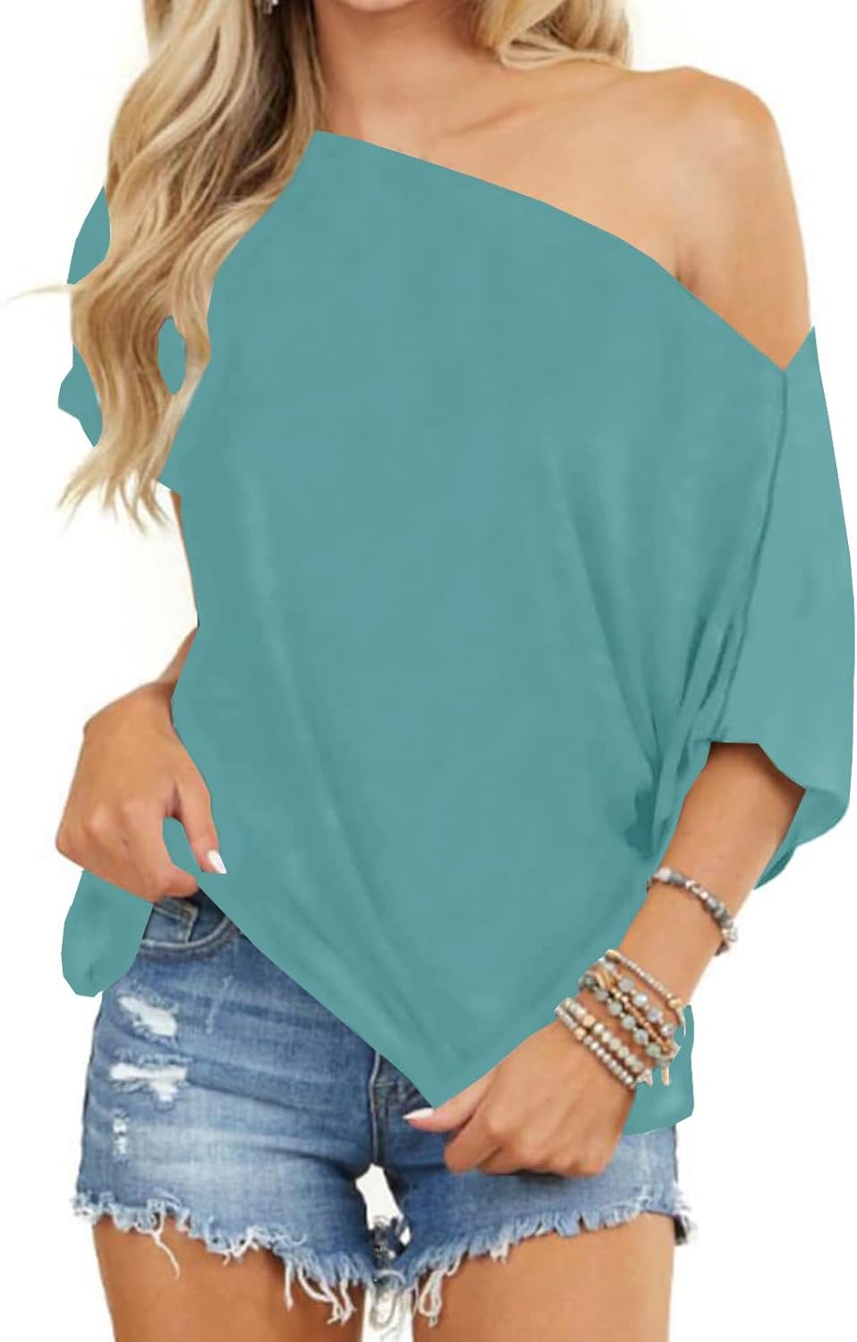 Thumbnail 6 de Eniloyal Damen Schulterfreies Oversize-Tee mit Fledermausärmeln – Loose Fit, Sommer-Style