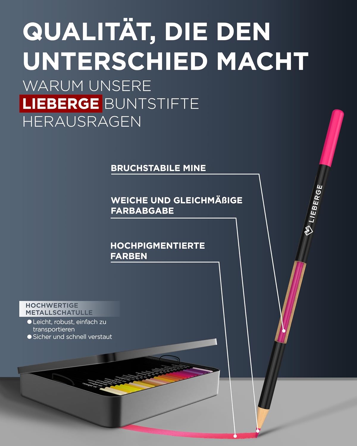Thumbnail 4 de LIEBERGE Premium Buntstifte Set in Metallschatulle – 72 Farben, bruchsichere Minen, weiche Farbabgabe