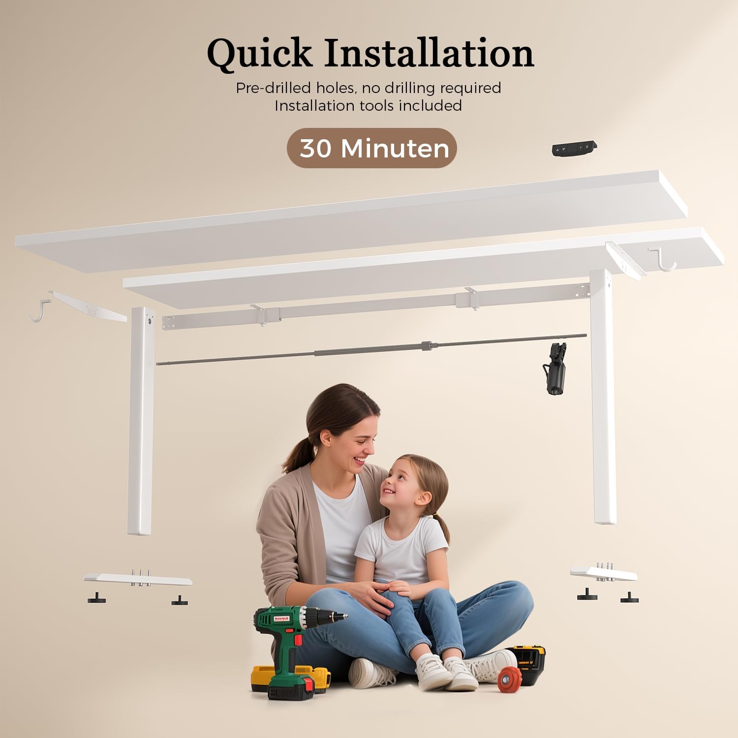 Thumbnail 6 de Klicelor Electric Standing Desk with 72–116 cm Height, 2 Memory Buttons, and Dual Panels (White)
