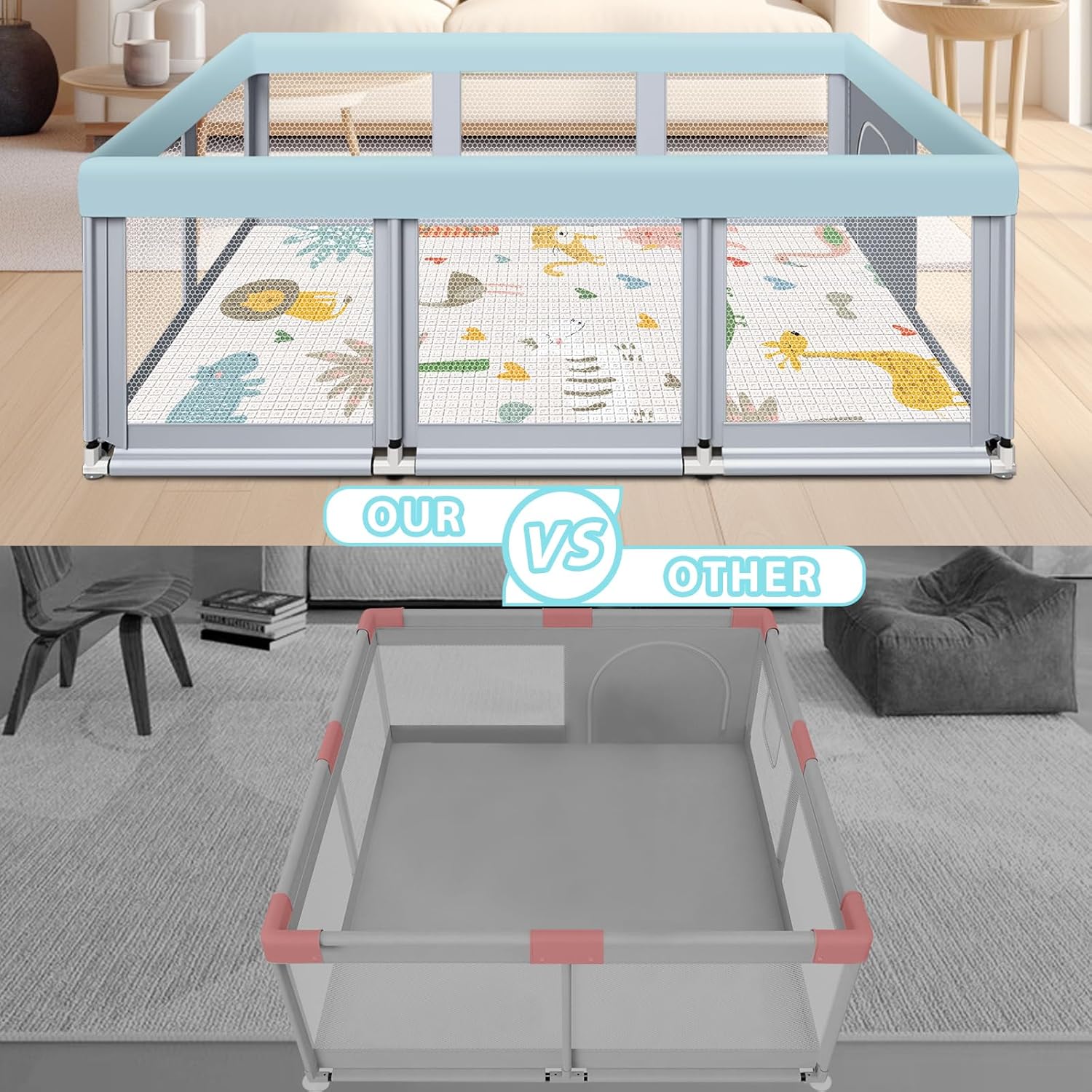 Thumbnail 6 de Fshibila 74" × 50" Large Baby Playpen (Baby Playard) with Breathable Mesh, Anti-Fall Safety & Mat