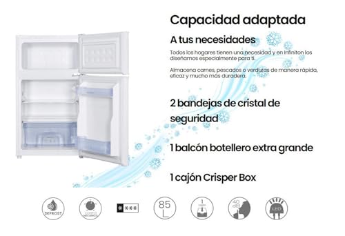 Detalle de INFINITON FG-85D8WEH Frigorífico 2 Puertas 85 cm, 85 L, Blanco, Tirador Integrado