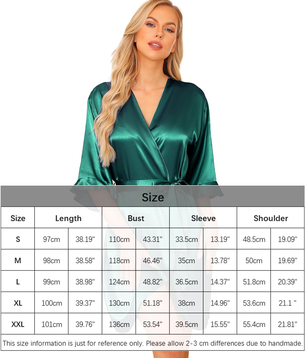 Detalle de Wikoan Peignoir Satin Femme – Robe de Chambre Kimono Court en Satin 100% polyester