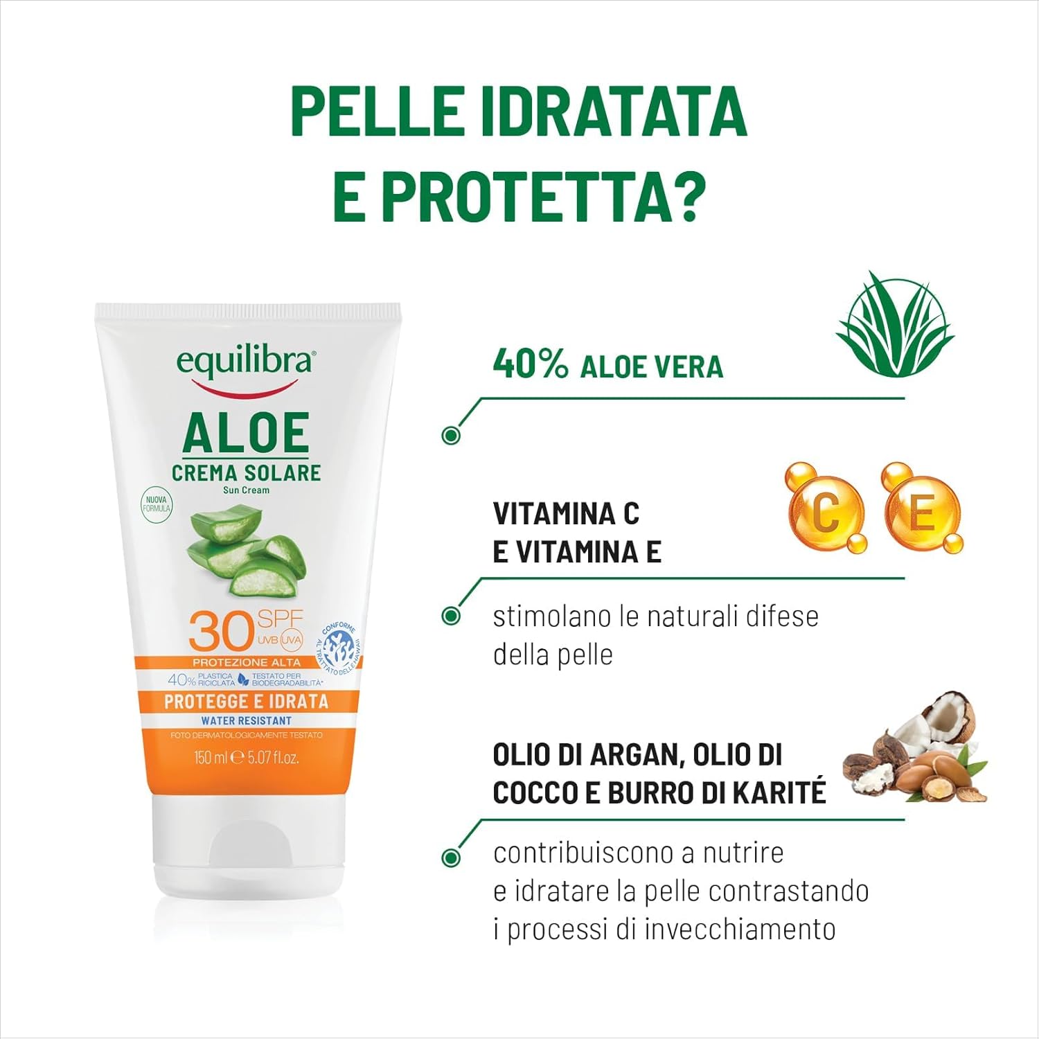 Thumbnail 2 de equilibra Solari Aloe Crema Solare SPF 30 – Protezione idratante con Aloe Vera, Vitamine e Oli nutrienti, 150 ml