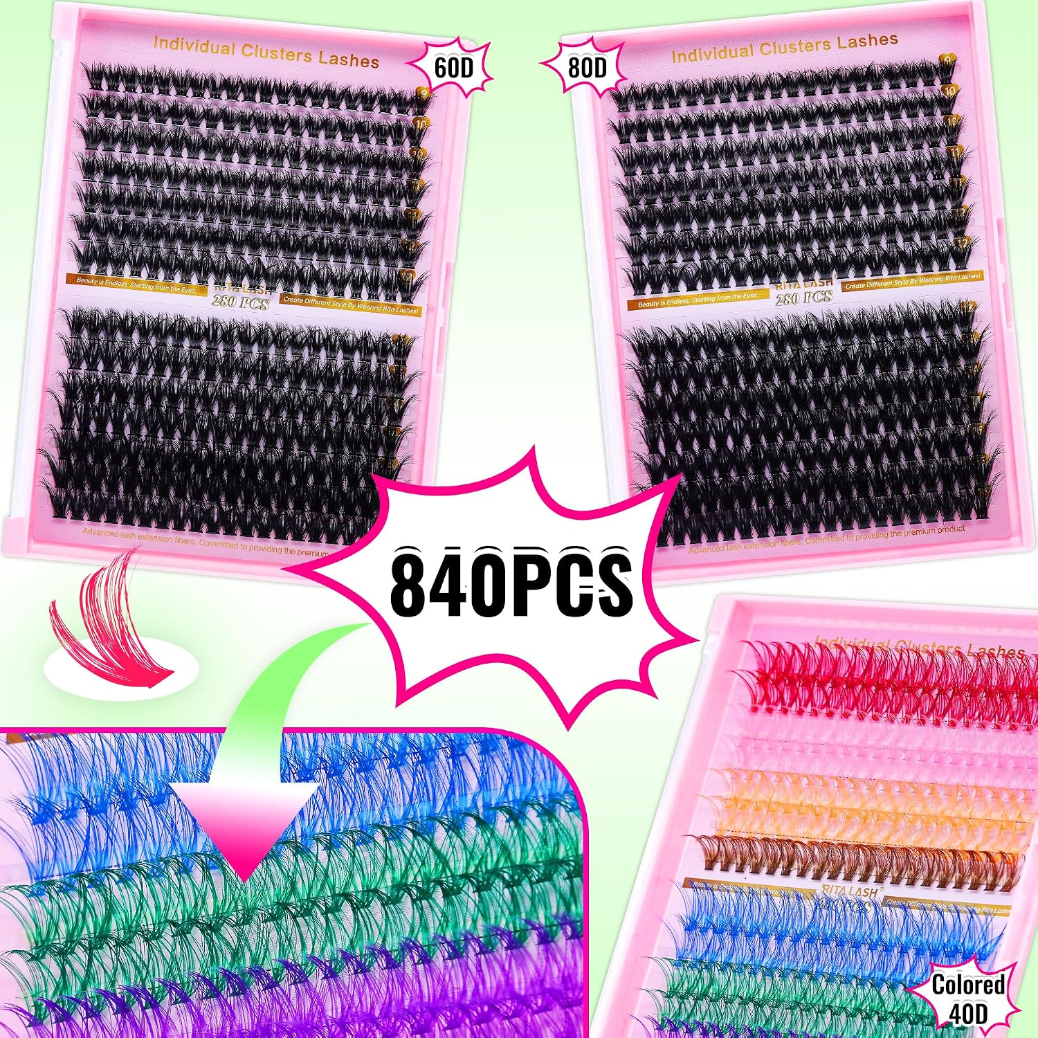 Thumbnail 1 de Lash Clusters Kit DIY Lash Extension Kit 3D Effect – 840 Pcs Bulk Pack (12 Count Lash Kit-3)