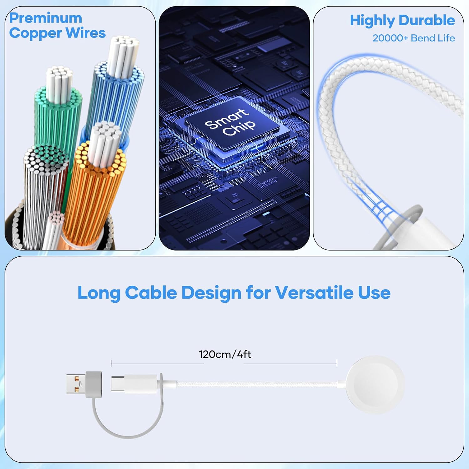 Thumbnail 6 de Esiposs 2 in 1 Magnetisches Ladekabel für Apple Watch – 1,2 m, USB-A/USB-C, Schnellladen