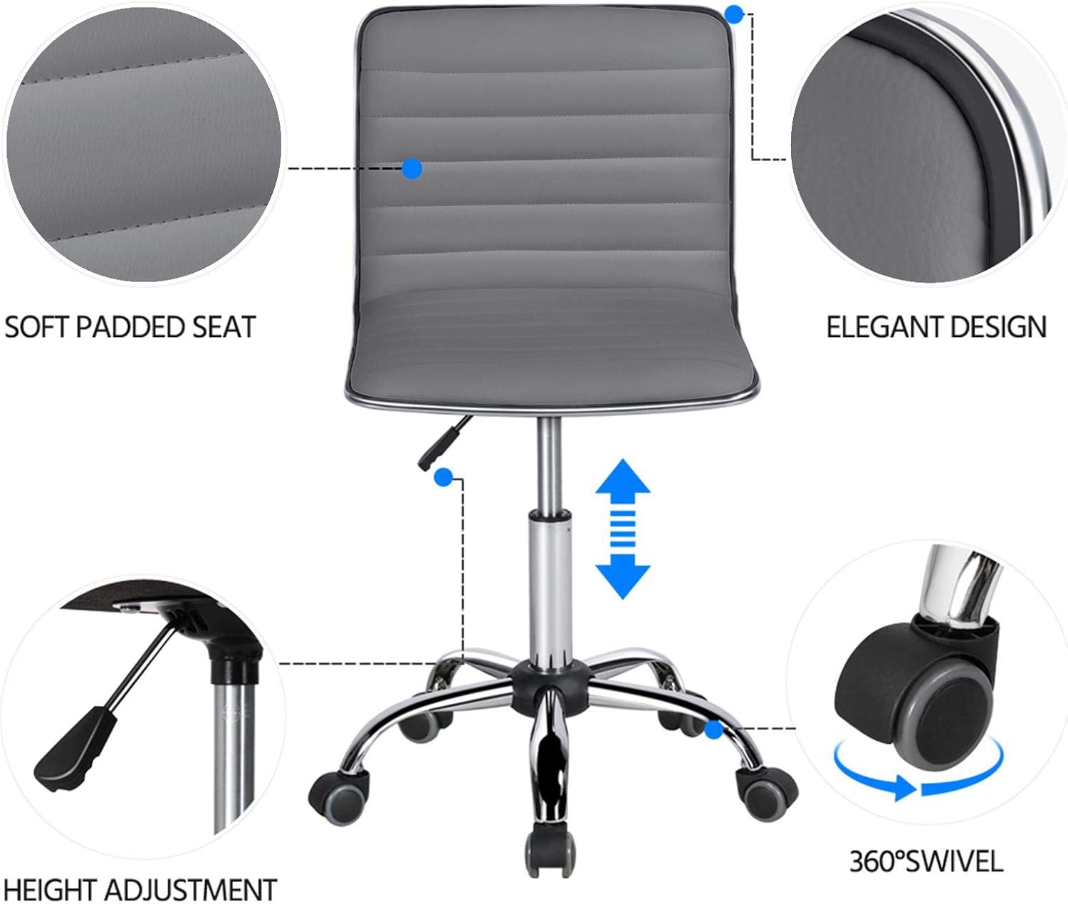 Detalle 2 de Yaheetech Vanity Desk Chair, PU Leather
