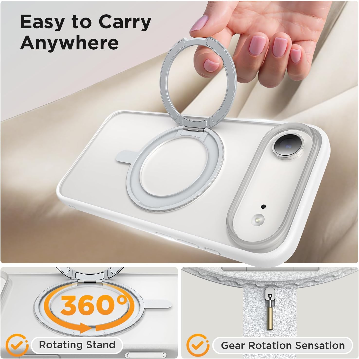 Thumbnail 6 de SURPHY Magnetic for iPhone Air Case with 360° Rotatable Stand and Finger Ring (White) for iPhone 17 Air 6.5