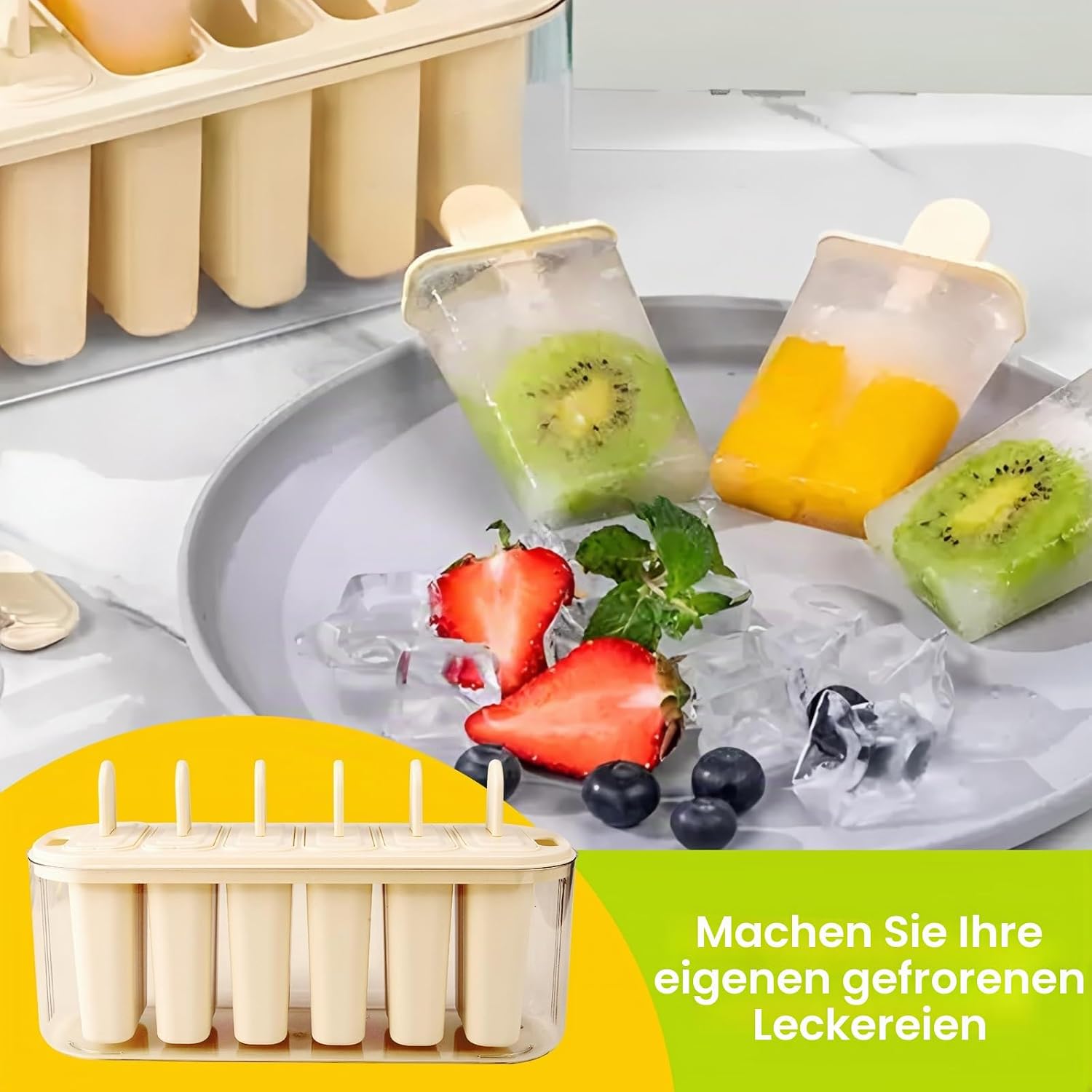 Thumbnail 2 de Tragbare Silikon-Eisformen mit 2 Tragegriffen – 6-Fächer Lolly-Set mit Deckel