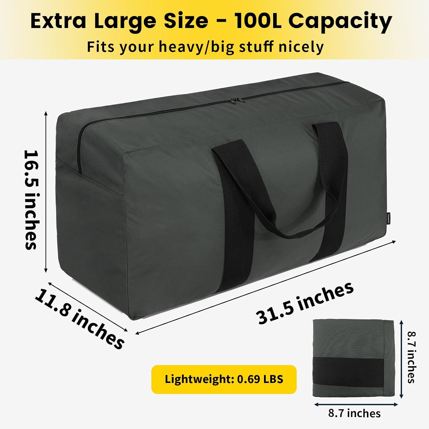 Detalle de Vorspack 100L Extra-Large Travel Bag, Foldable 600D Polyester Duffel, Grey