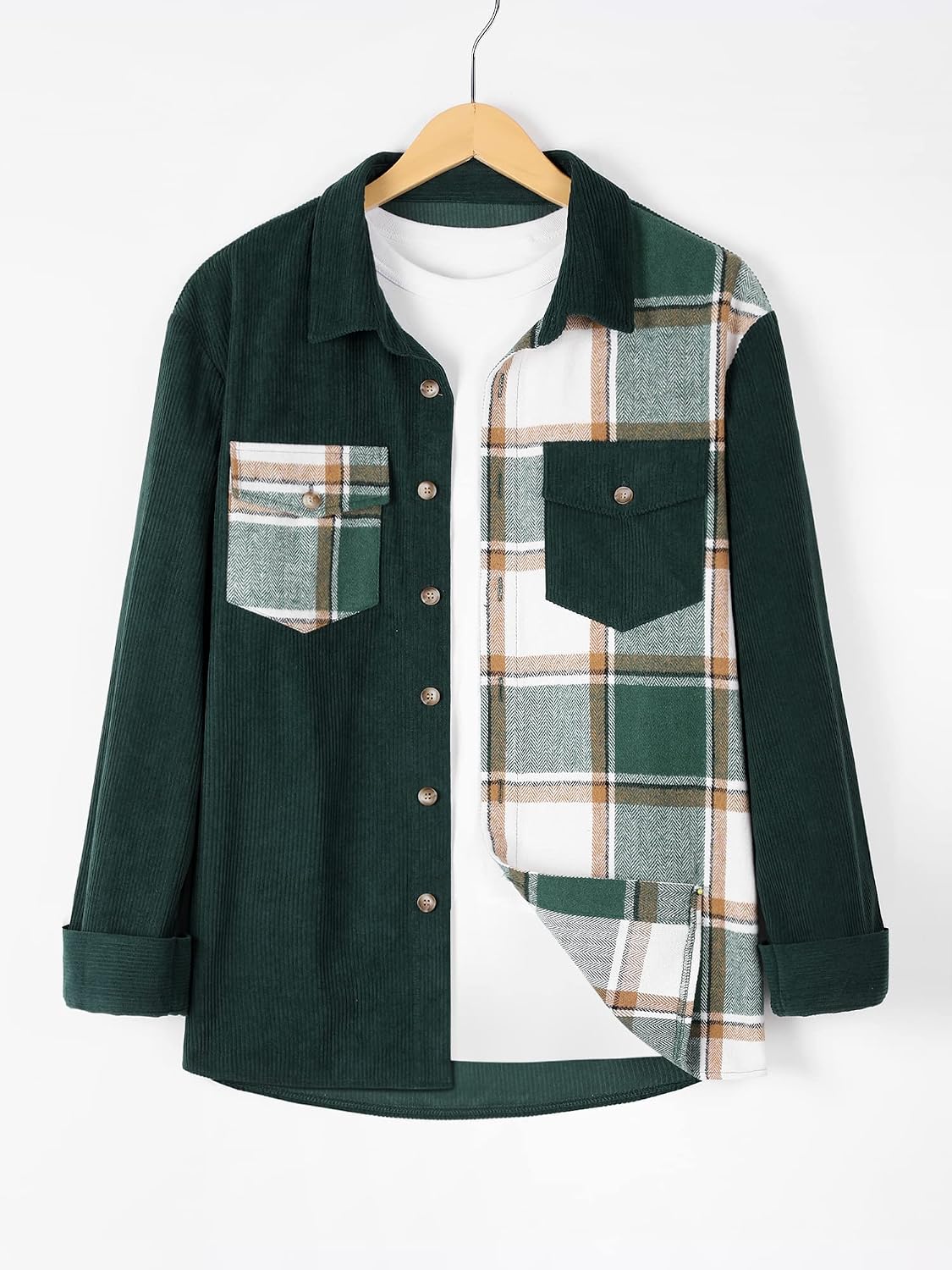 Detalle de ZAFUL Plaid Shirt Jacket, Polyester