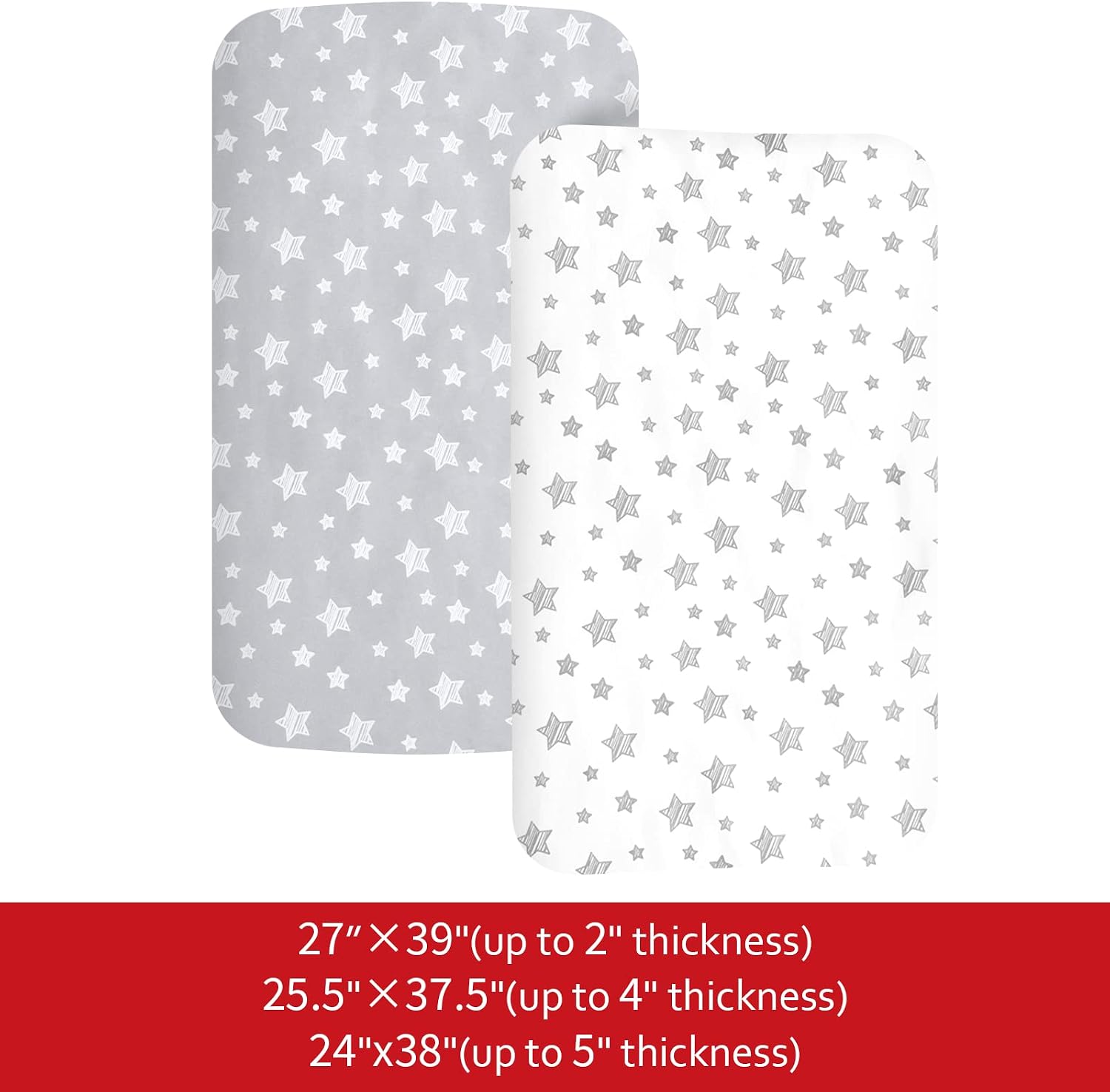 Detalle 1 de Moonsea Mini Crib and Playard Fitted Sheets, 2-Pack, Grey and White Stars