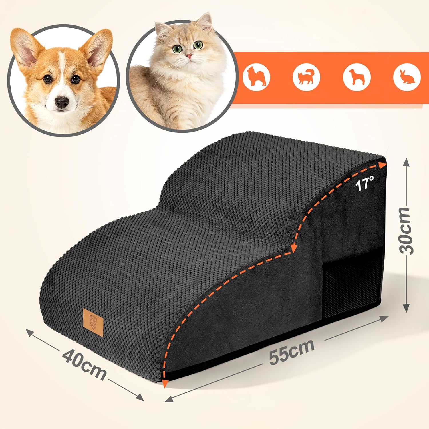 Detalle de Masthome 2-Step Sofa Dog Steps: Waterproof, Non-Slip Ramp with Removable Cover