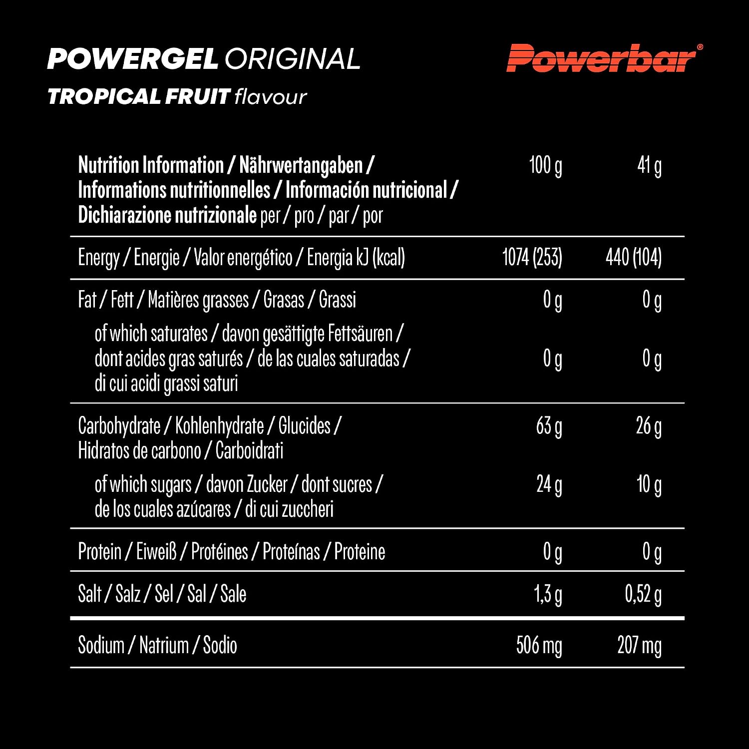 Detalle 2 de Powerbar PowerGel Tropical Fruit (24x41g) – Energie gel für Ausdauer- und Kraftsport