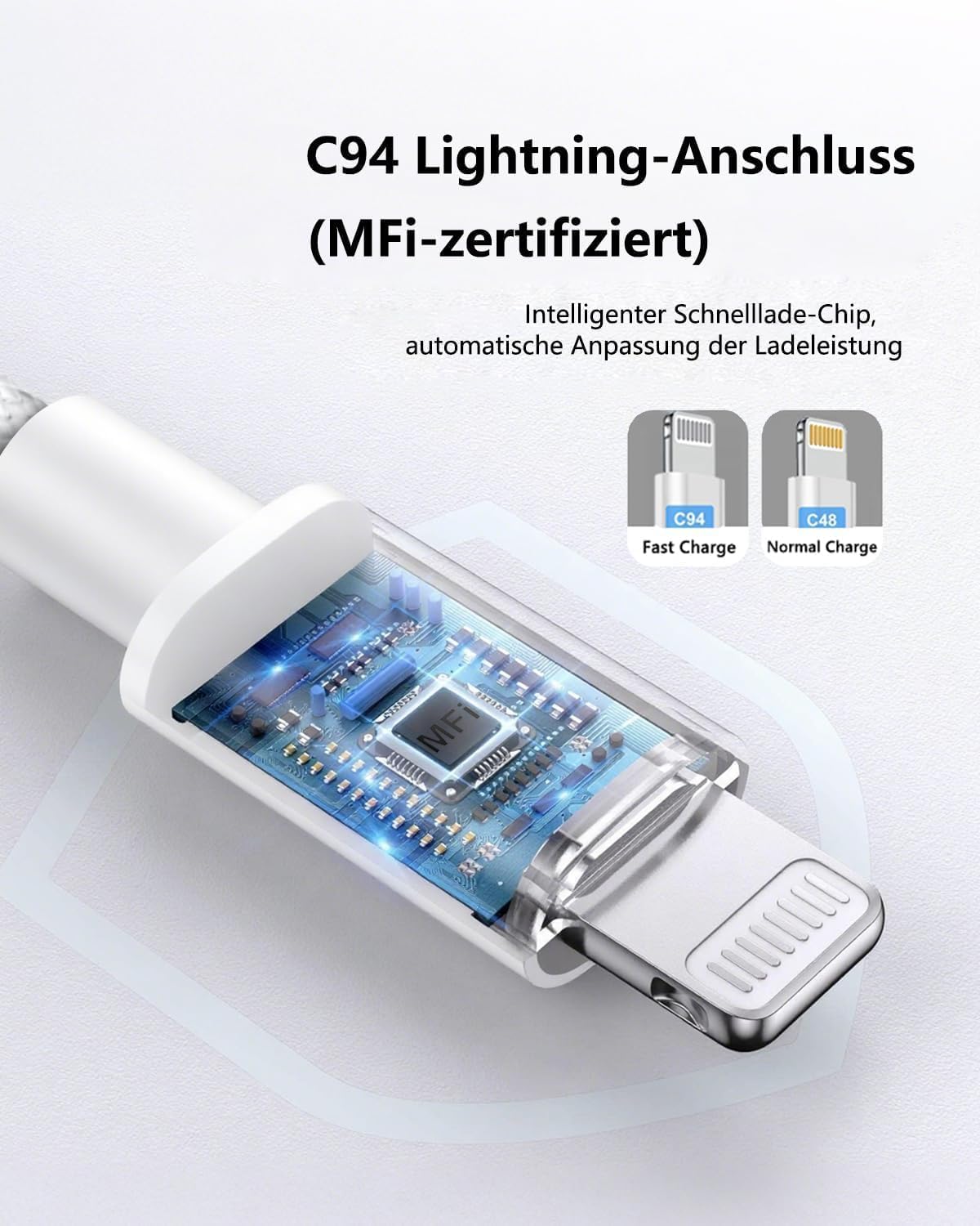 Thumbnail 3 de Bamkey 30W Chargeur rapide iPhone USB-C vers Lightning avec câble nylon tressé 2 m