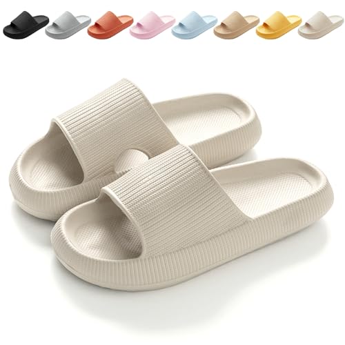 Detalle de Calish Cozislides Badelatschen – Original Cloudyzz Hausschuhe, beige, EU 44/45