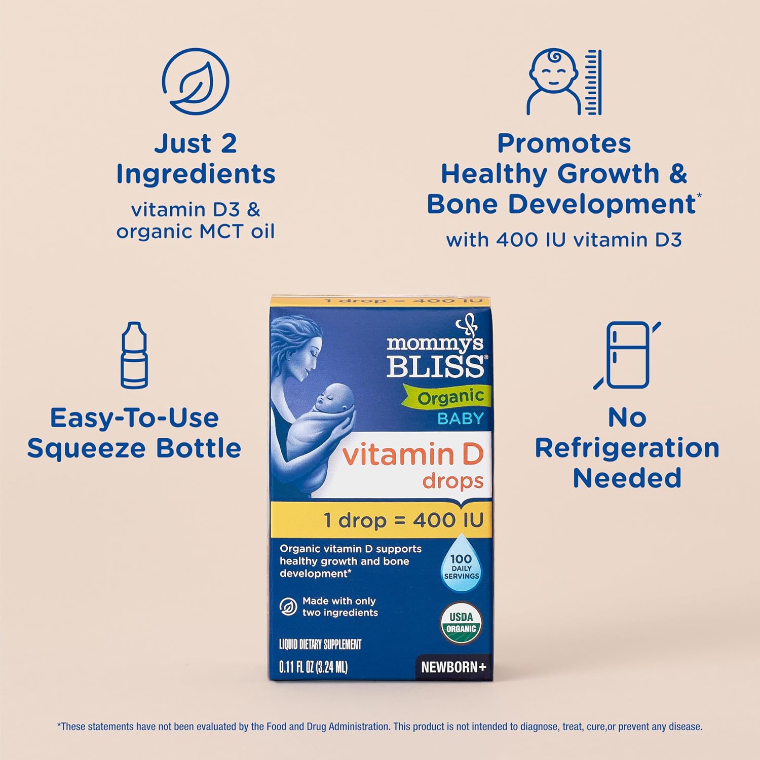 Detalle de Mommy's Bliss Organic Vitamin D Drops for Babies (0.11 Fl Oz, 400 IU per drop)