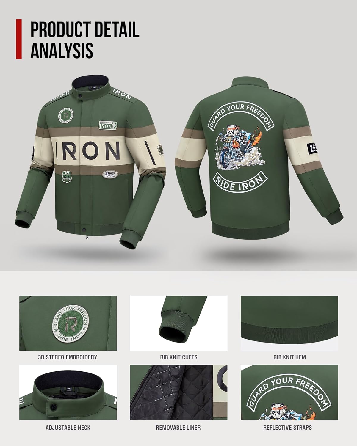 Thumbnail 3 de RIDEIRON Giacca Moto Uomo con Protezioni CE, 4 Stagioni e fodera termica rimovibile (M-XXL)