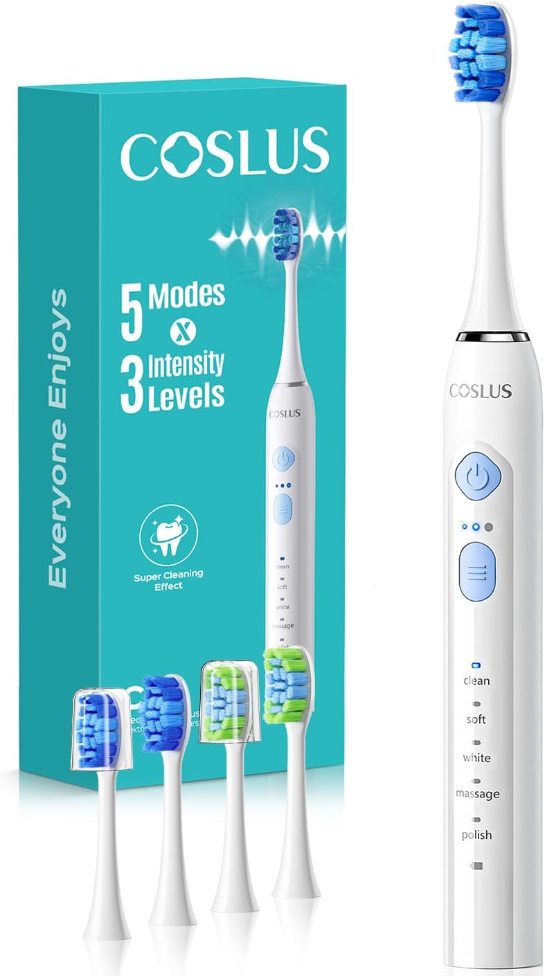 Detalle de COSLUS C30 Electric Toothbrush for Adults: 5 Modes, 3 Intensities, 2 Head Types