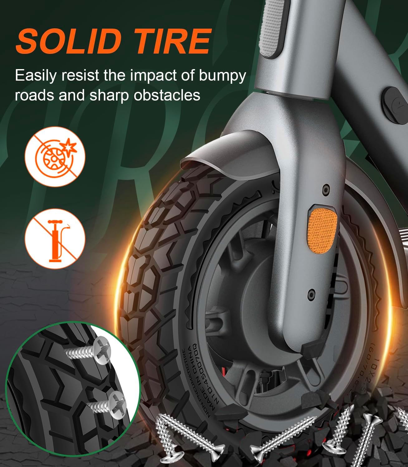 Detalle de BANGTING 2PCS 60/70-6.5 E Scooter Reifen Tubeless – 10x2.50 Vollgummi, kompatibel mit Ninebot/G30-Reihe, Xiaomi 5-Serie und mehr