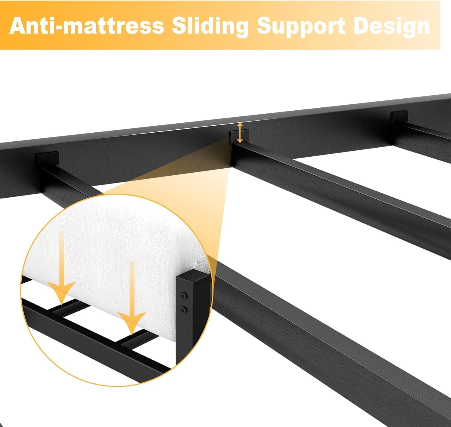 Detalle de Yornoli 3ft Black Single Bed Frame with Headboard and Storage (Steel Slats, No Box Spring Needed)