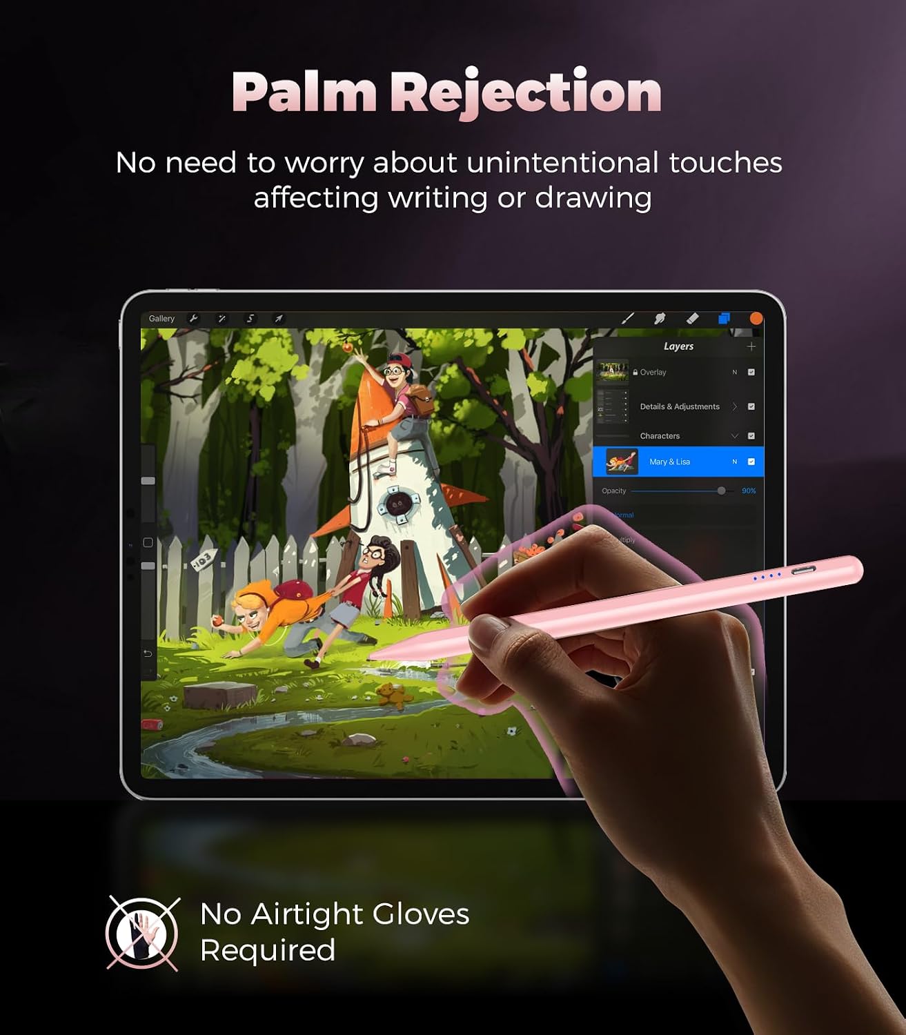 Thumbnail 5 de Stylus Pen for iPad (2018–2025) Digital iPad Pencil with Palm Rejection, Double-Tap Activation & Magnetic Attachment (Pink)