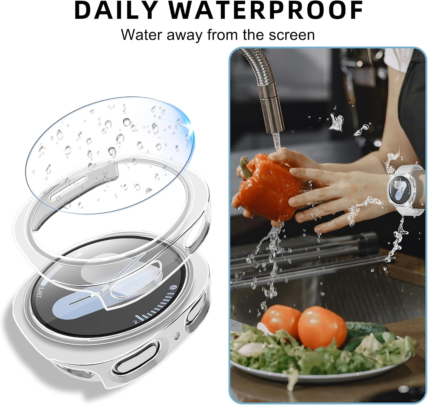 Detalle de LINTEKER 2 Pack Case with Screen Protector for Samsung Galaxy Watch 8 44mm – Clear