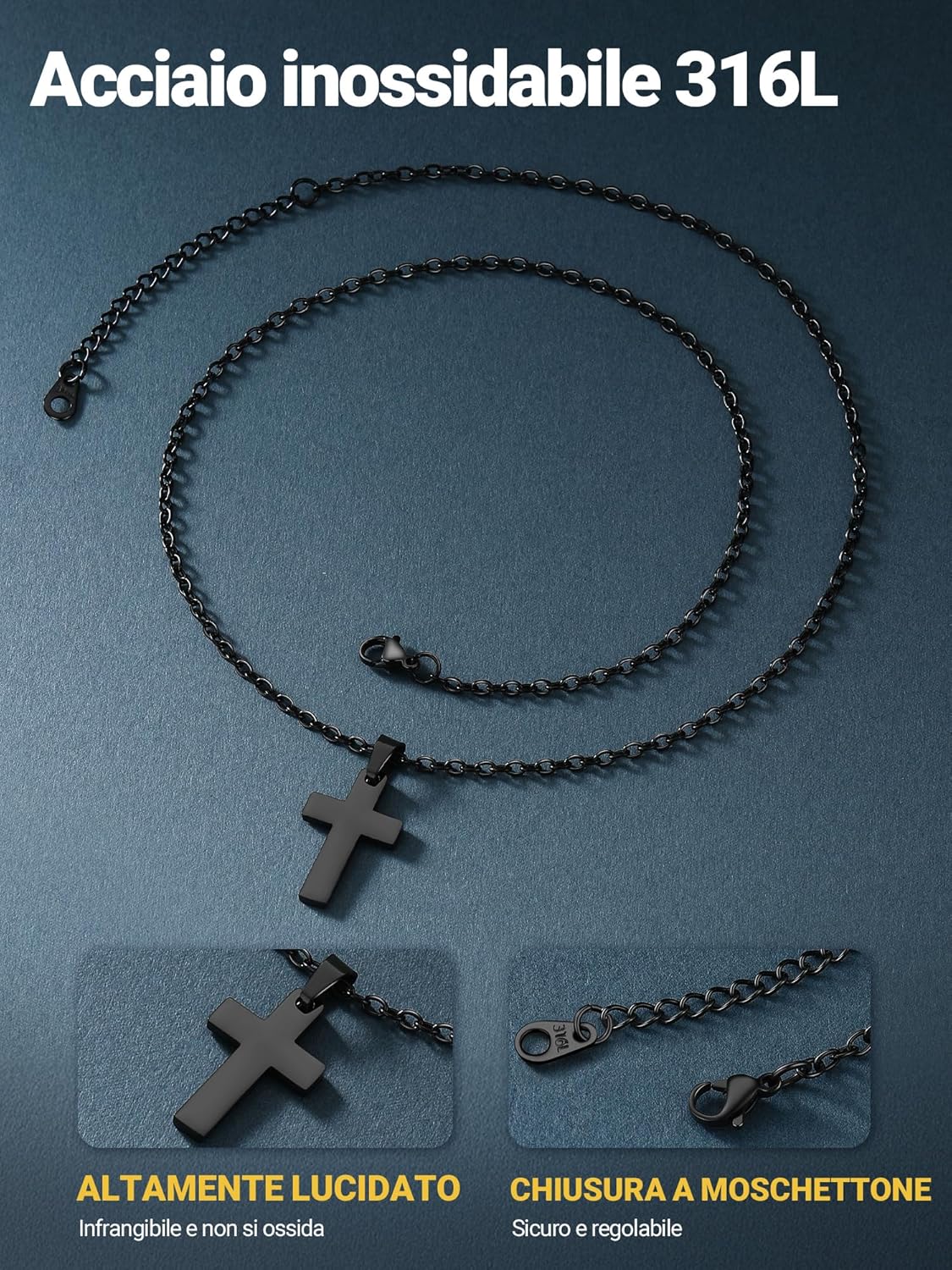Thumbnail 2 de PROSTEEL Collana Croce Uomo in Acciaio Inox Chirurgico con Ciondolo 31/43 mm – Personalizzabile e in confezione regalo