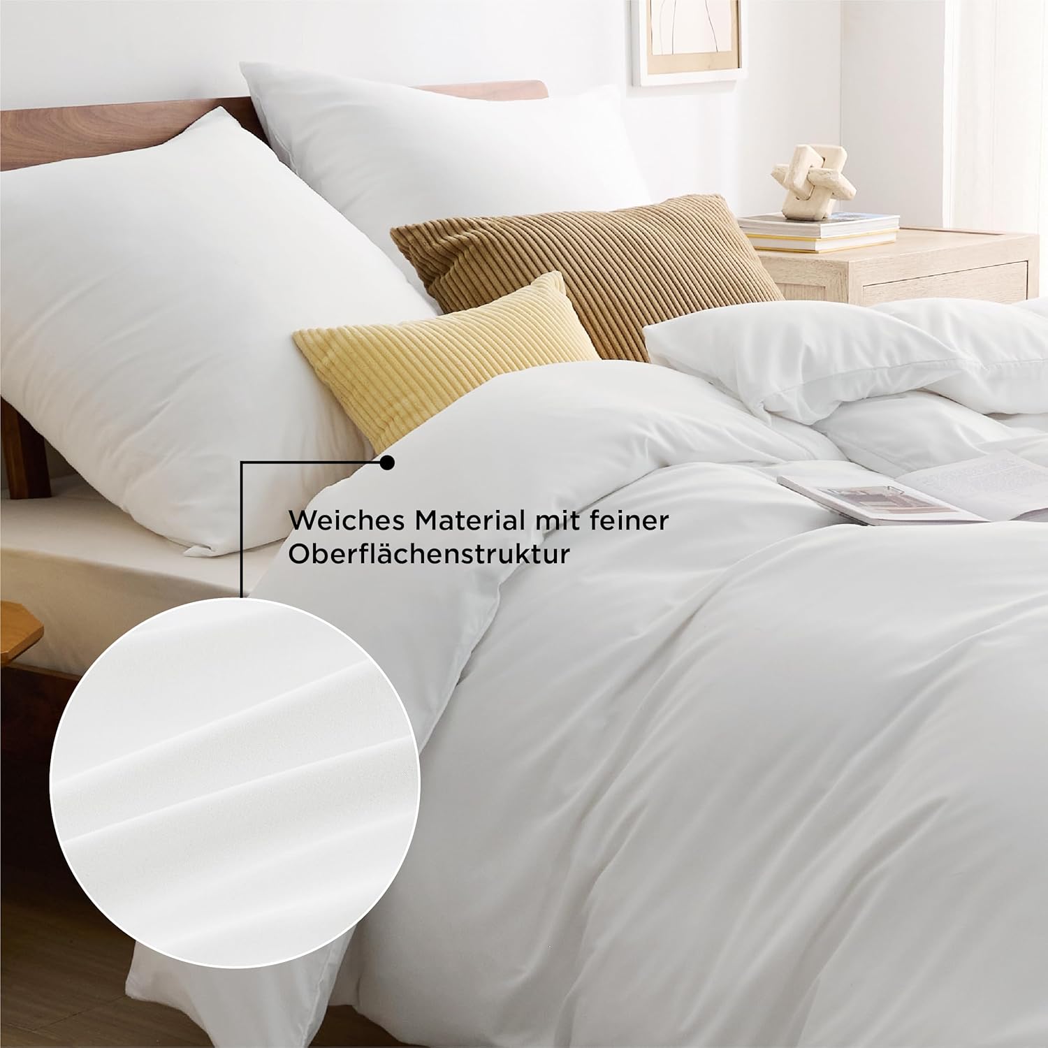 Thumbnail 3 de BEDSURE Bettwäsche 135x200 4-teilig in Weiß (2 Bettbezüge + 2 Kissenbezüge 80x80) mit Reißverschluss